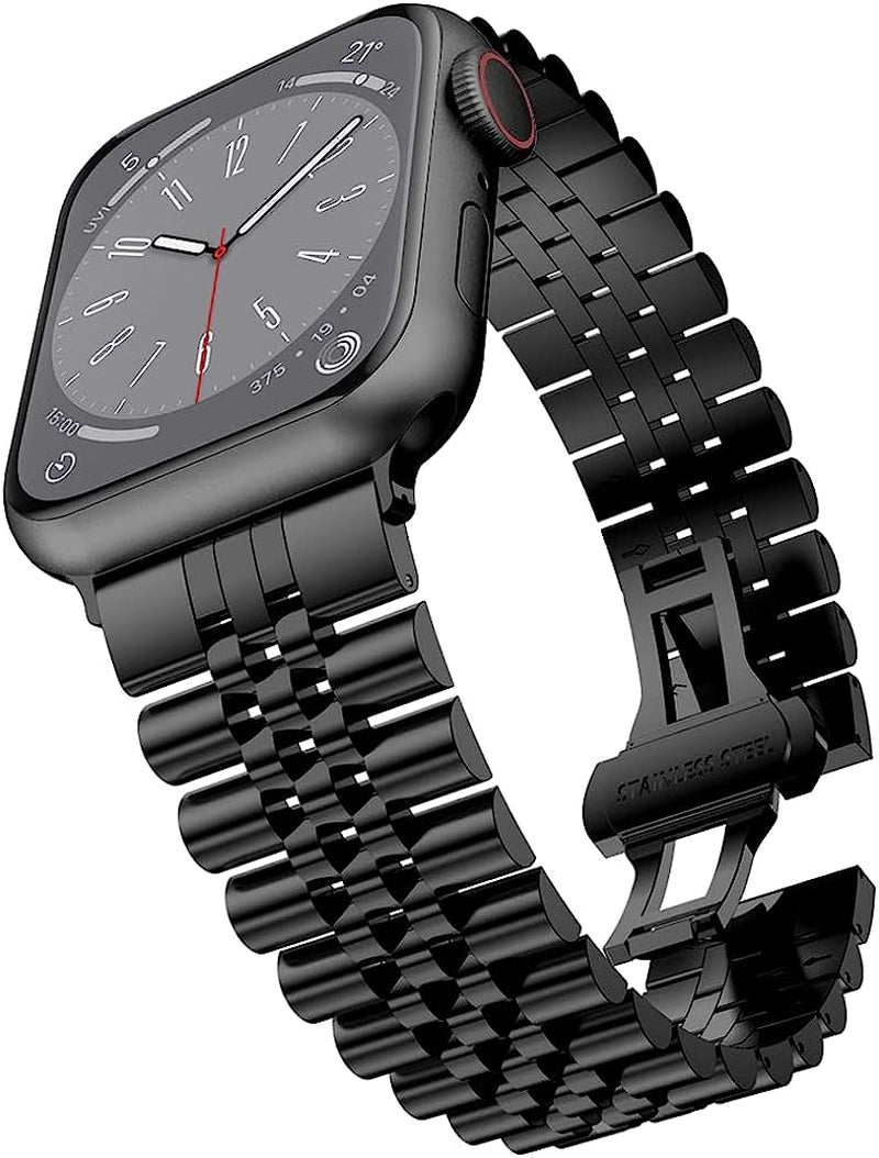 Baozai Compatible with Apple Watch Band Series 5 44Mm 42Mm, Stainless Steel Iwatch Band with Butterfly Folding Clasp for Iwatch Band Series 5/4/3/2/1  baozai Black 41/40/38 mm 