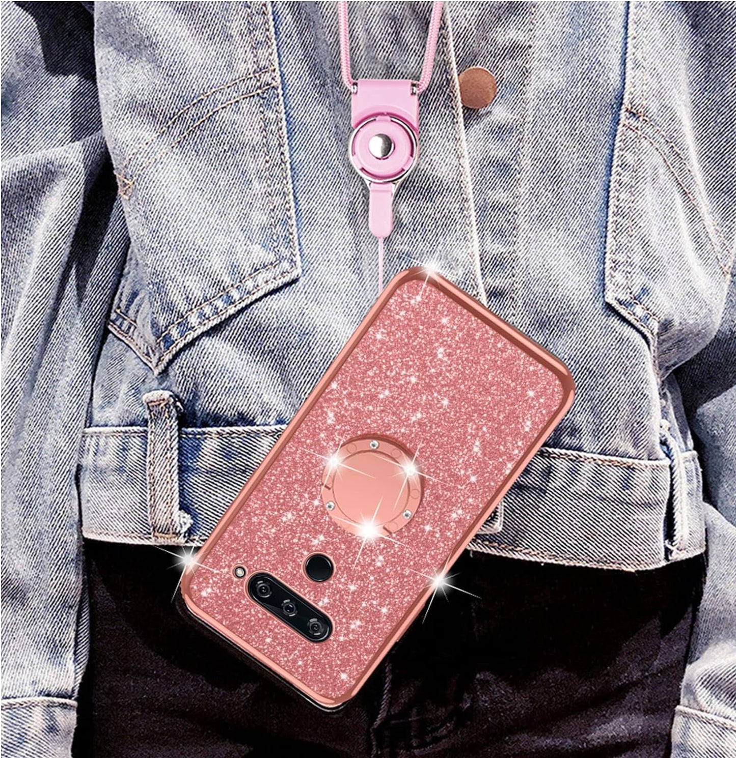 Nancheng for LG V40 Thinq Case (2018), Case for LG V40 Women Glitter Cute Luxury Soft TPU Silicone Clear Cover with Stand Bumper Shockproof Full Body Protection Phone Case - Rose Gold  nancheng   