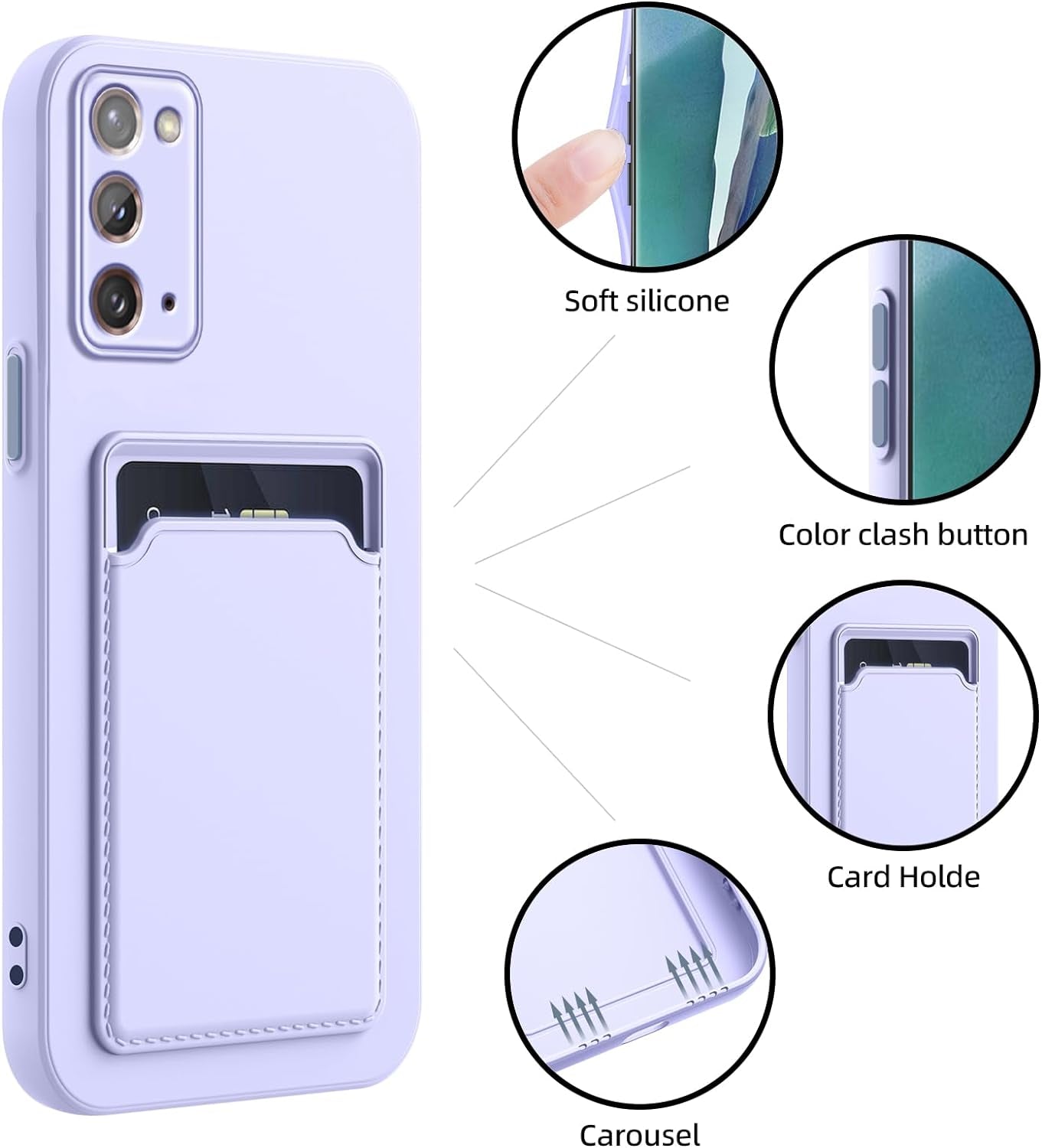 For Note 20 Case,Galaxy Note 20 Case with Minimalist Credit Card Holder Slot TPU Soft TPU Silicone Scratch-Resistant Slim Card Slot Wallet Case Protective Cover for Samsung Galaxy Note 20-Purple  TSAYGFK   
