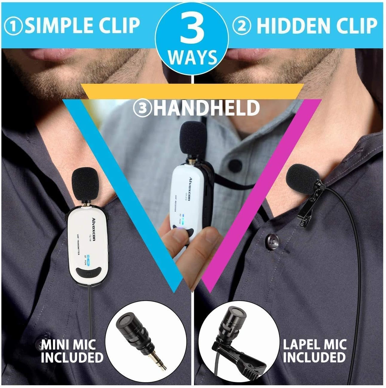 Alvoxcon Wireless Lavalier Microphone Compatible for Iphone & Computer USB Lapel Mic System for Android, PC, Laptop, Speaker, Podcast, Vlog, Youtube, Conference, Vocal Recording with Phone Adapter  Alvoxcon   