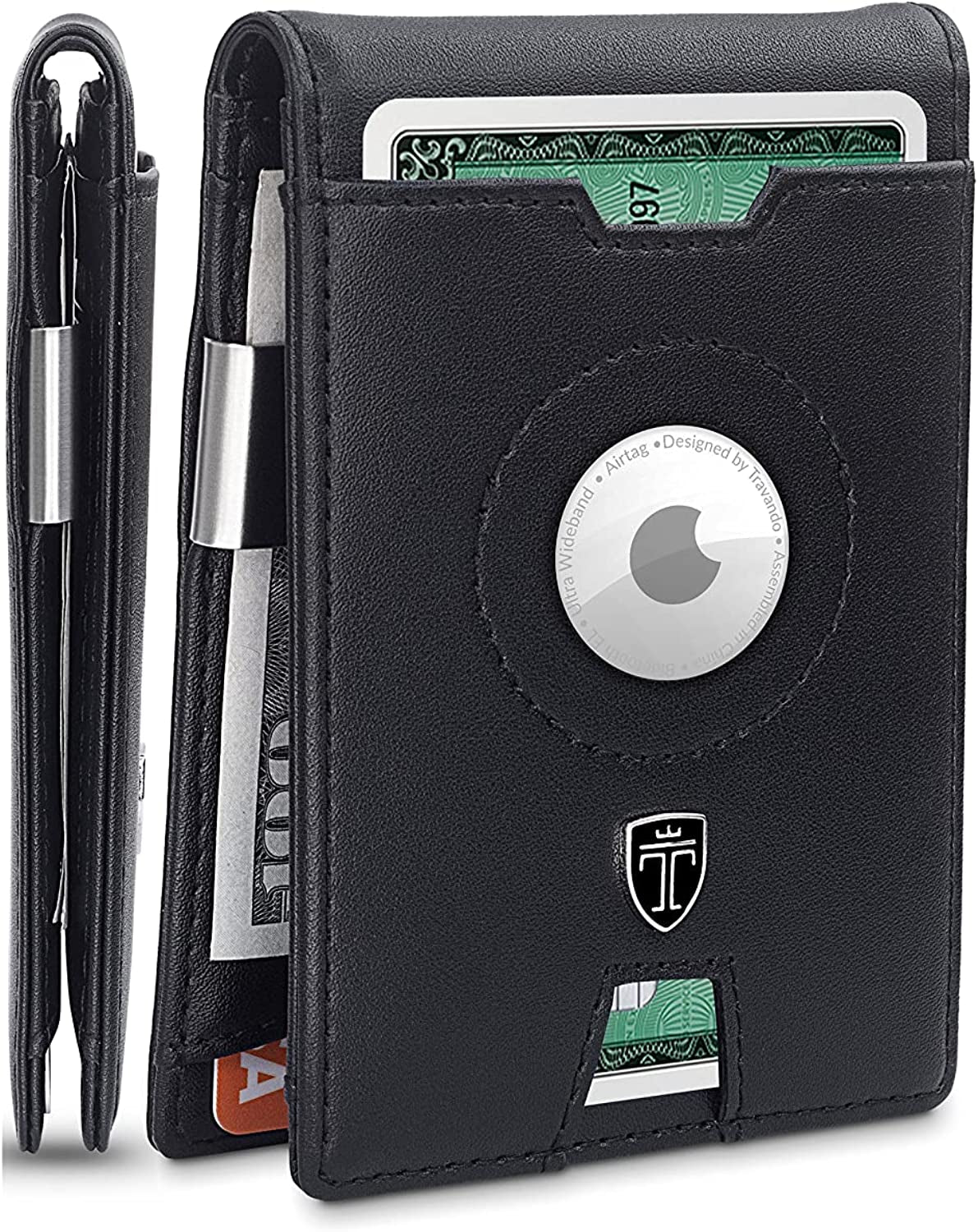 TRAVANDO Airtag* Wallet Mens Wallet with Money Clip Air Tag Wallet Card Holder RFID Blocking Bifold Gifts for Men  TRAVANDO Black & Black  