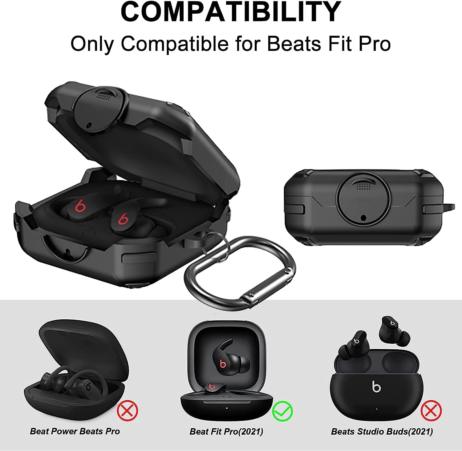 [Upgrade Secure Lock] Beats Fit Pro Case 2021, VAEKNVG Shock-Absorbing Protective Armor Cover for Beats Fit Pro Earbuds Accessories, TPU Hard Shell with Carabiner,Red  VAEKNVG   