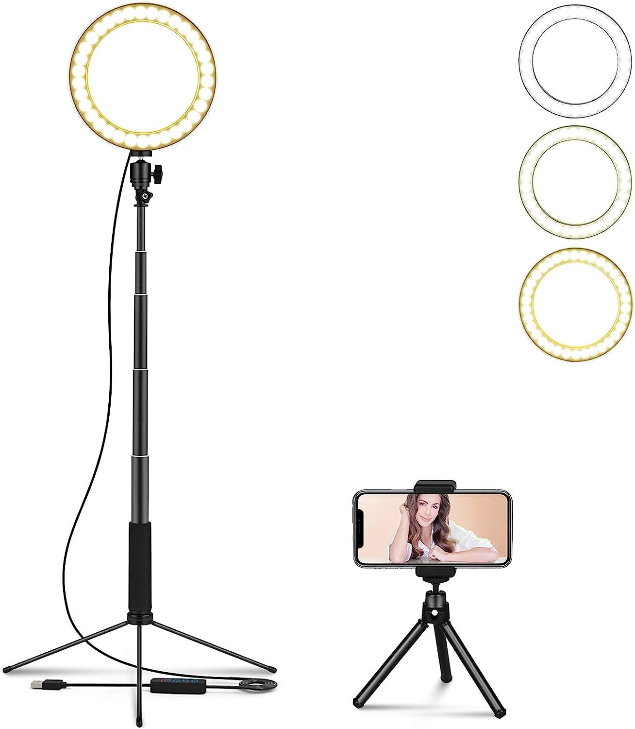 LEDGLE Upgraded Selfie Ring Light with Tripod Stand & Cell Phone Holder & Selfie Stick 8" Dimmable Ring Light with 3 Light Mode and 10 Level Brightness for Live Stream Makeup and Youtube Video  LEDGLE   
