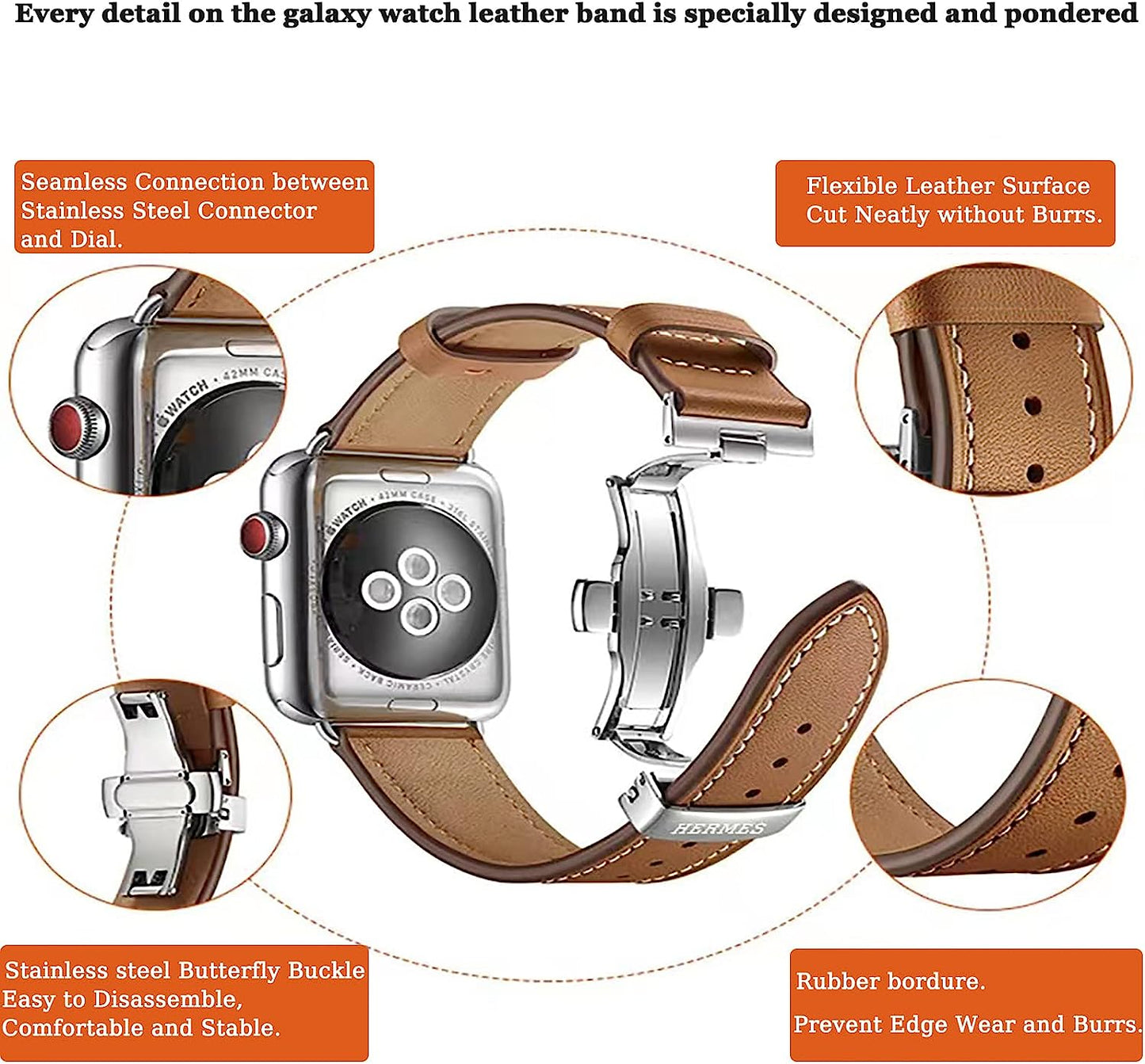 QIGOMINPP Genuine Leather Band Compatible with Apple Watch Bands 38Mm/40Mm/41Mm 42Mm/44Mm/45Mm,Butterfly Buckle Replacement Strap Compatible for Iwatch Series 7/6/5/4/3/2/1/SE  QIGOMINPP   