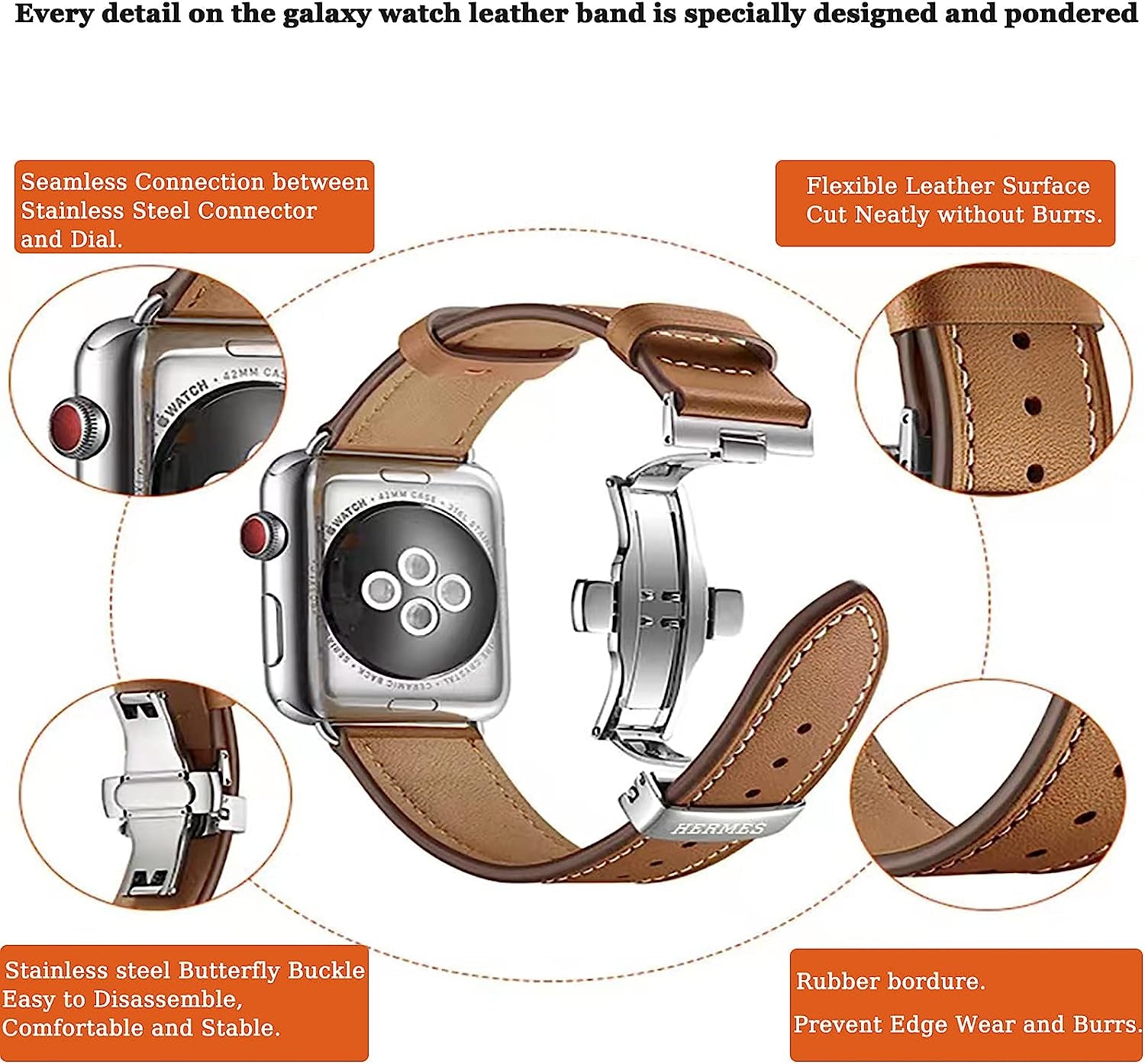 QIGOMINPP Genuine Leather Band Compatible with Apple Watch Bands 38Mm/40Mm/41Mm 42Mm/44Mm/45Mm,Butterfly Buckle Replacement Strap Compatible for Iwatch Series 7/6/5/4/3/2/1/SE  QIGOMINPP   