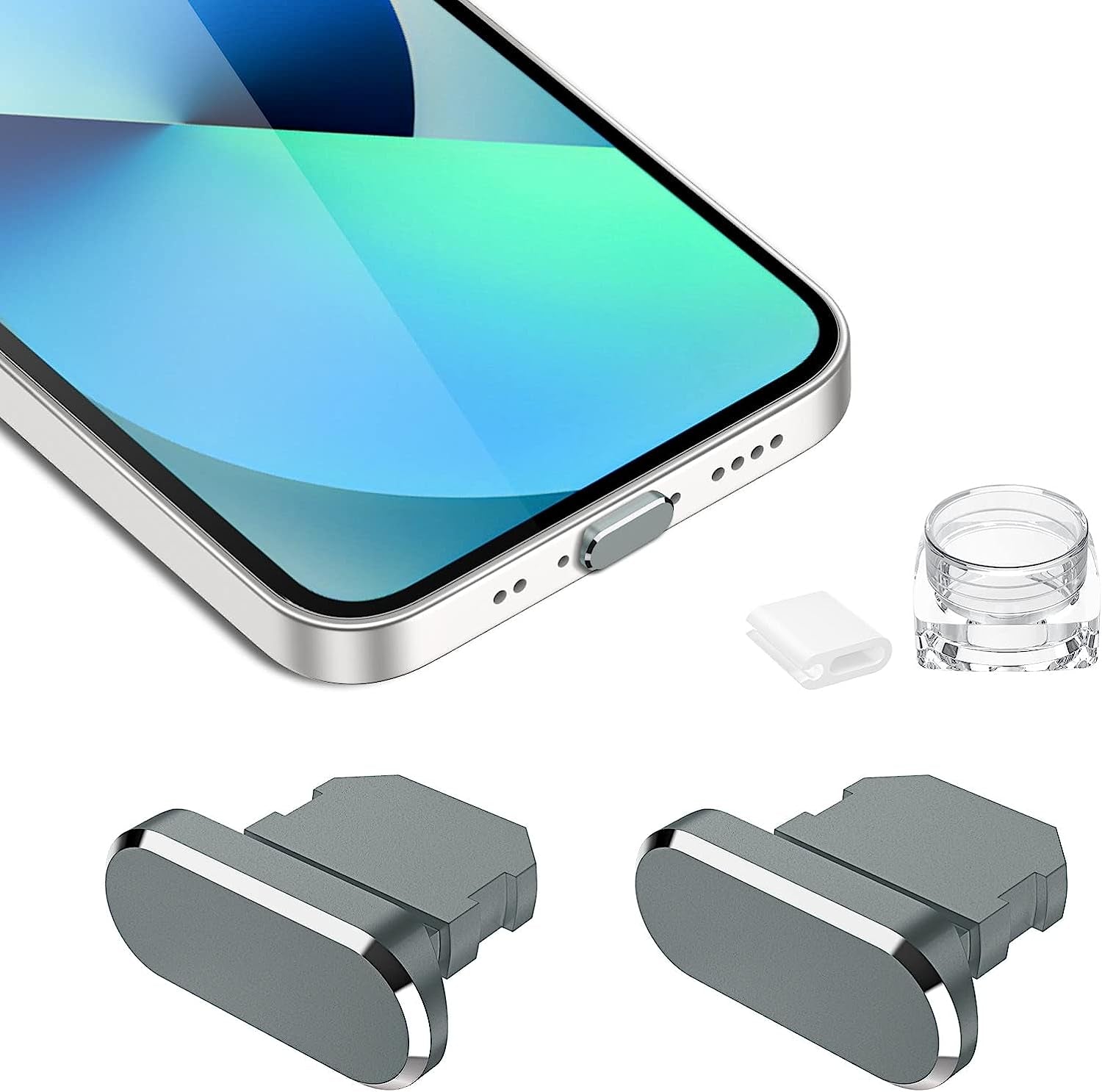 [2 Pack] anti Dust Plugs for Iphone 14 13 Pro Max 8 Pin Charging Port Plug Iphone SE 2020 Anti-Dust Pluggy with Easy Storage Case Iphone Xs Charge Port Plug for Apple Iphone 11 12 Pro XR XS Silver  iMangoo Grey  