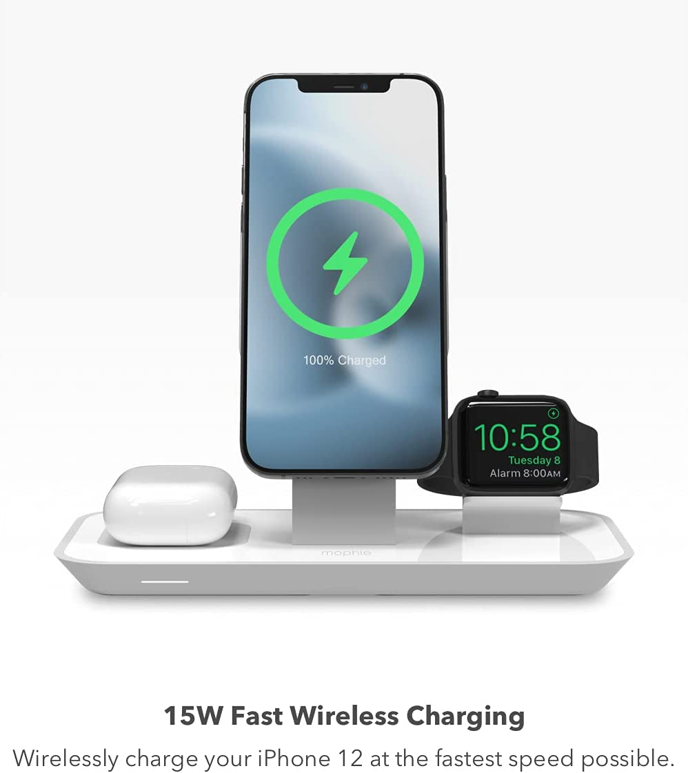 Mophie 3-In-1 Magsafe Wireless Charging Stand for Apple Iphone, Airpods/Airpods Pro & Watch, 15W Super-Fast Charging, Stylish Gloss Finish - White (Magsafe Charger Not Included)  mophie   