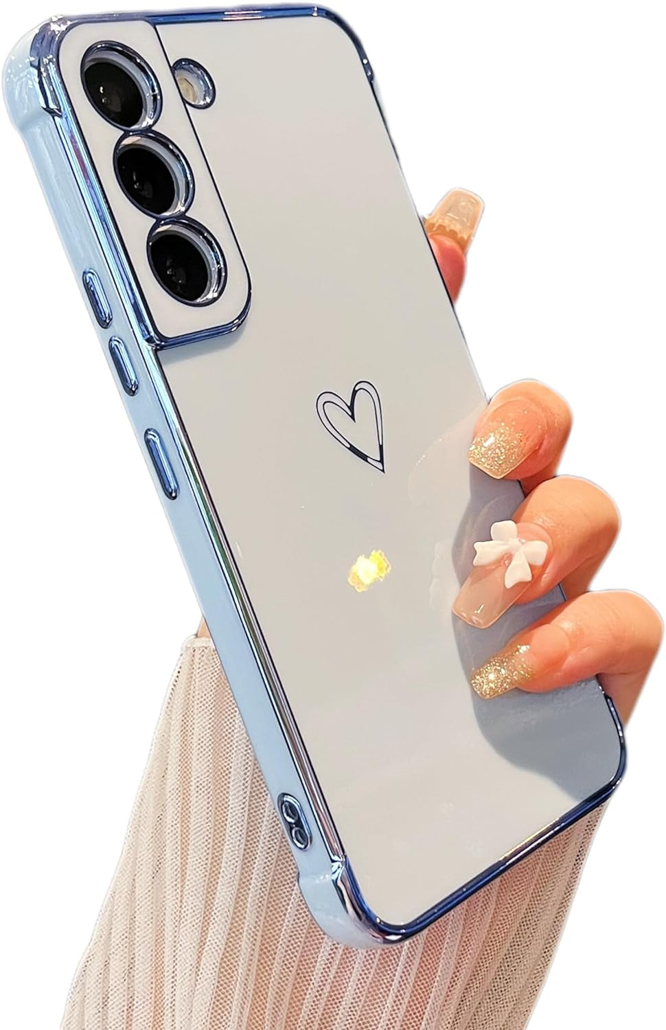 ZTOFERA Designed for Samsung Galaxy S21 plus 5G Case,Cute Plating Edge Love Hearts Pattern with Camera Lens Protection Phone Cover for Girls Women,White  ZTOFERA Blue  