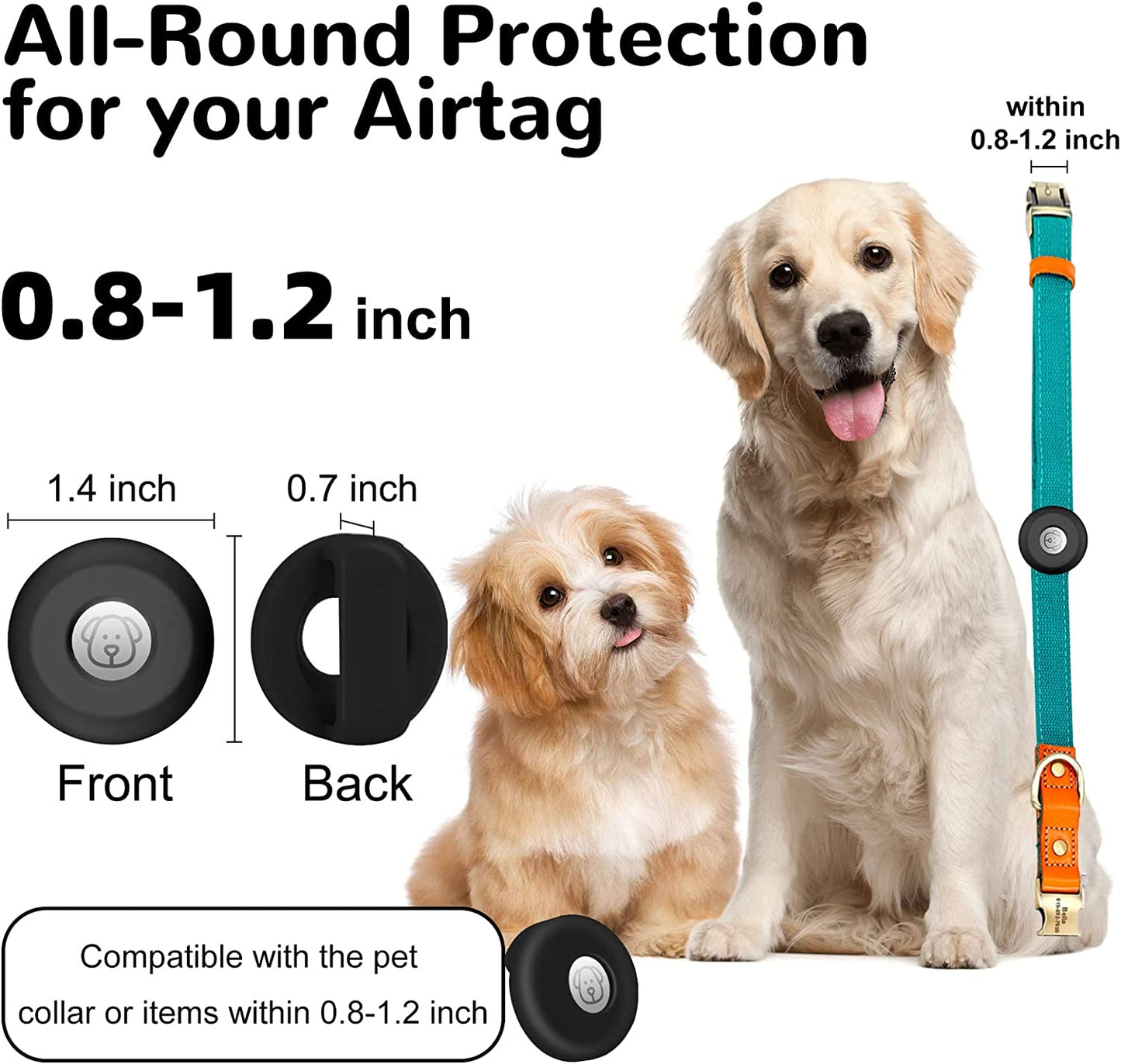 Airtag Holder for Dog Collar, CAISATEQ Silicone Apple Protective Air Tag Case Holder for 0.8-1.2Inch Pet Dog Cat Collar, Dog Tracker Case Compatible with Apple Airtag  CAISATEQ   