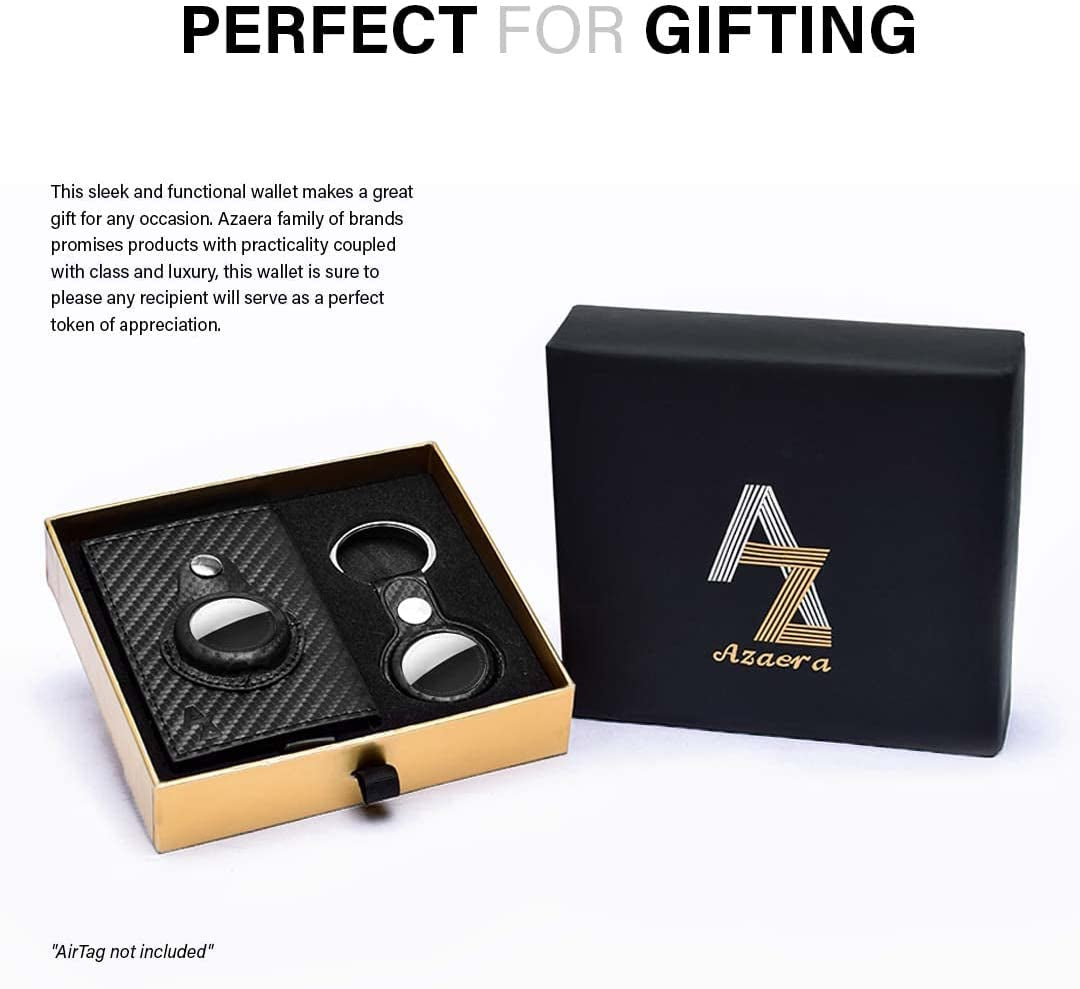 Azaera Apple Airtag Wallet Men and Pop up Credit Card Holder, Slim, Smart, Minimalist, Carbon Fiber Leather RFID Blocking with Air Black  Azaera   