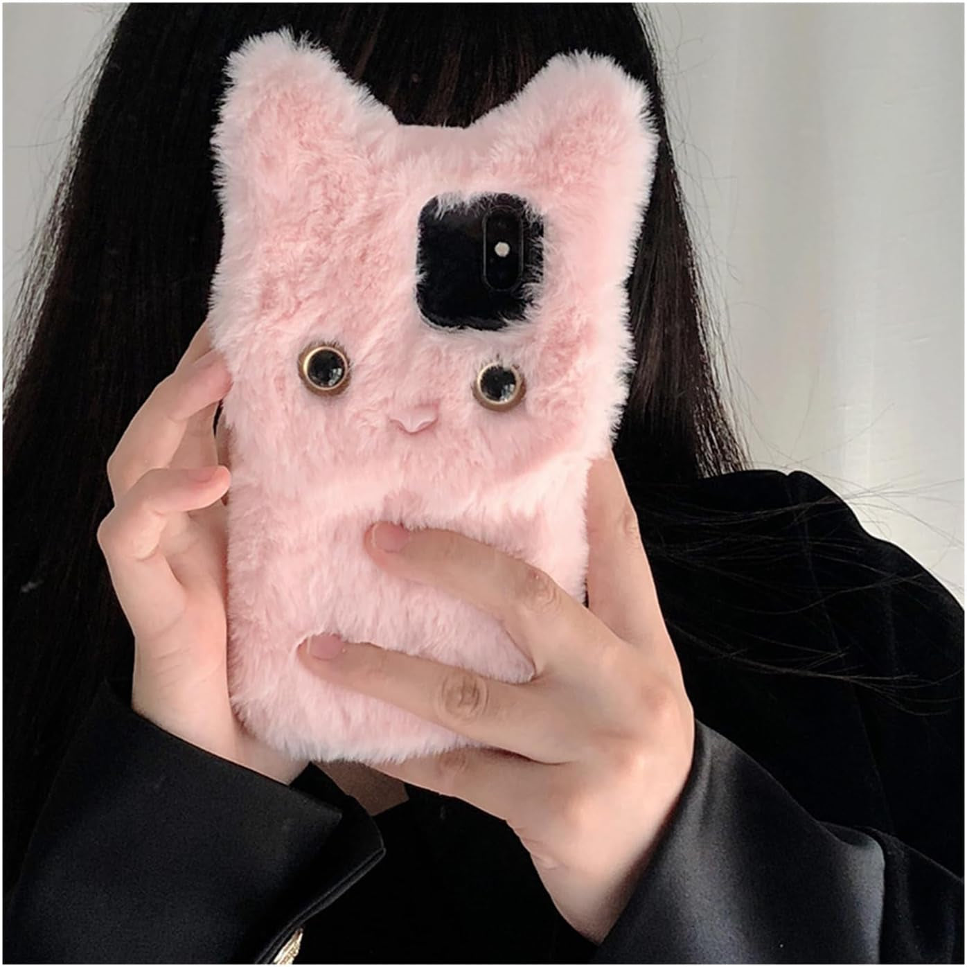 SINQERISHT Furry Plush Case for Samsung Galaxy S21 Phone Case Fluffy Girls Cute Winter Warm Hair Handmade Cat Cover Shockproof Protective Kawaii Cover for Girls Women(Pink)  SINQERISHT   