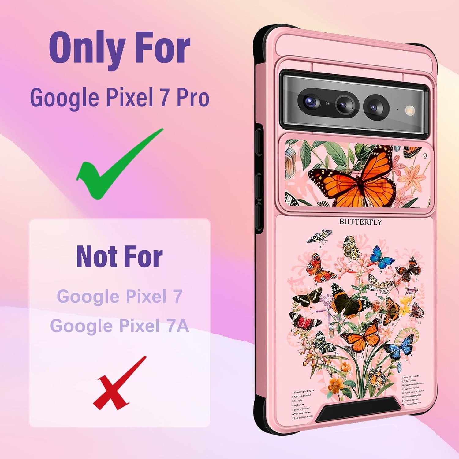 Funermei (2In1 for Google Pixel 7 Pro Case for Women Cute Butterfly Girls Phone Cover Girly Kawaii Aesthetic Butterfly Design with Camera Cover and Ring Stand Funda for Google Pixel Pro 7 Case  Funermei   