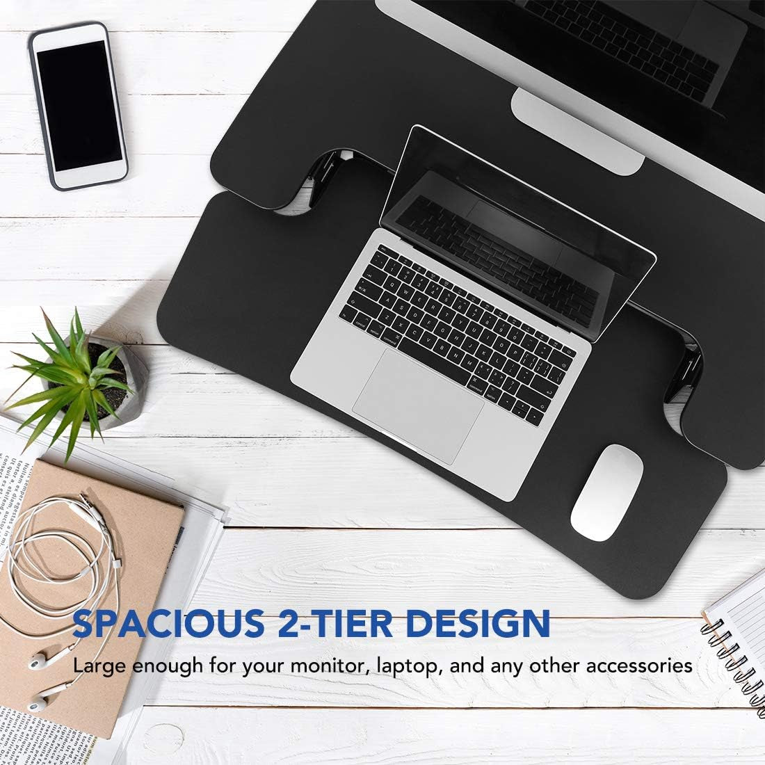 FLEXISPOT 28'' Black Height Adjustable Standing Desk Converter Sit-To-Stand Desk Riser with Wide Keyboard Tray Workstation for Home and Office  FLEXISPOT   