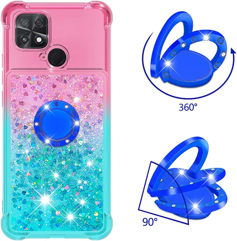 Monwutong Slim Fit Phone Case for Xiaomi Poco C40, Bling Shiny Quicksand Effect TPU Bumper Case with Four Corners Heavy Protection Anti-Fall Cover for Xiaomi Poco C40,Pink Blue  Monwutong   