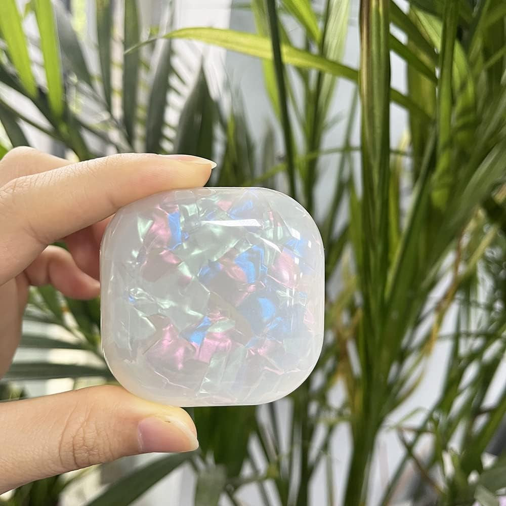 Fycyko Compatible with Samsung Galaxy Buds 2 Case/Galaxy Buds Pro Case/Galaxy Buds Live Case,Cute Sparkle Shell Pattern Shockproof Protective Cover Case with Keychain-White  Fycyko   