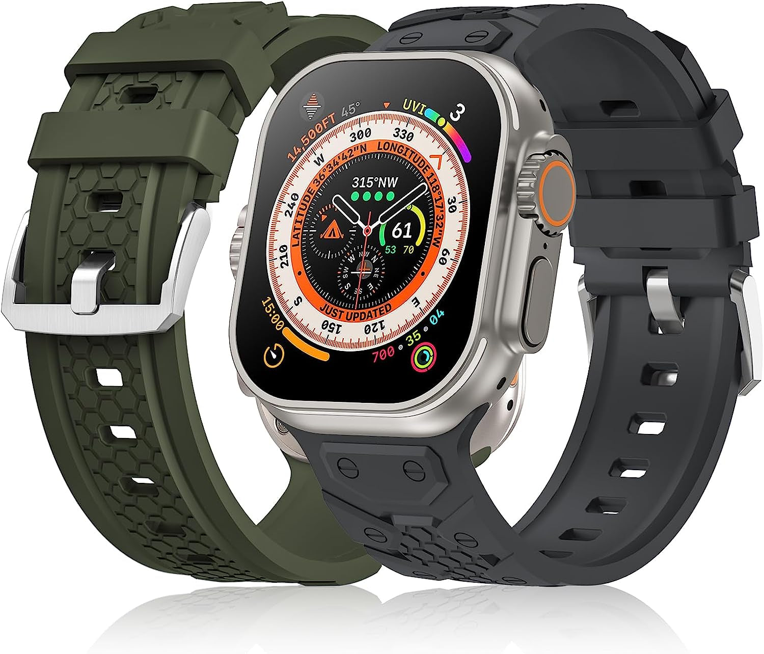 YAXIN 2 Pack Sport Band Compatible for Apple Watch Ultra Band 49Mm 45Mm 44Mm 42Mm Men, Soft Silicone Wristband Replacement Strap for Apple Watch Band Ultra Iwatch Series 8/7/SE/6/5/4/3  YAXIN Dark Grey/Green  