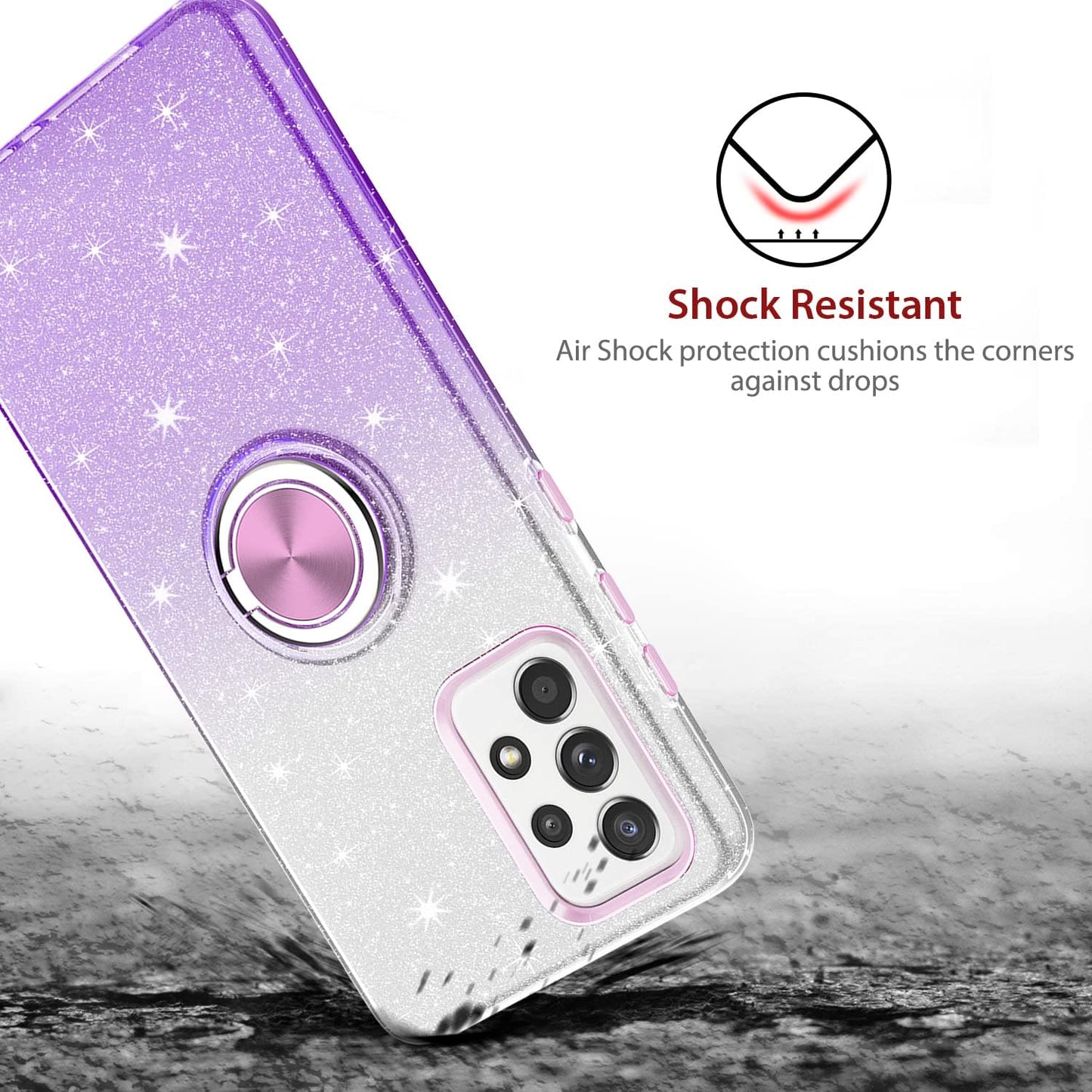 TJS Compatible with Samsung Galaxy A53 5G Case, with Tempered Glass Screen Protector, Metal Ring Magnetic Support Kickstand Tone Shinny Glitter Girls Women Protector Phone Case (Purple)  TJS   