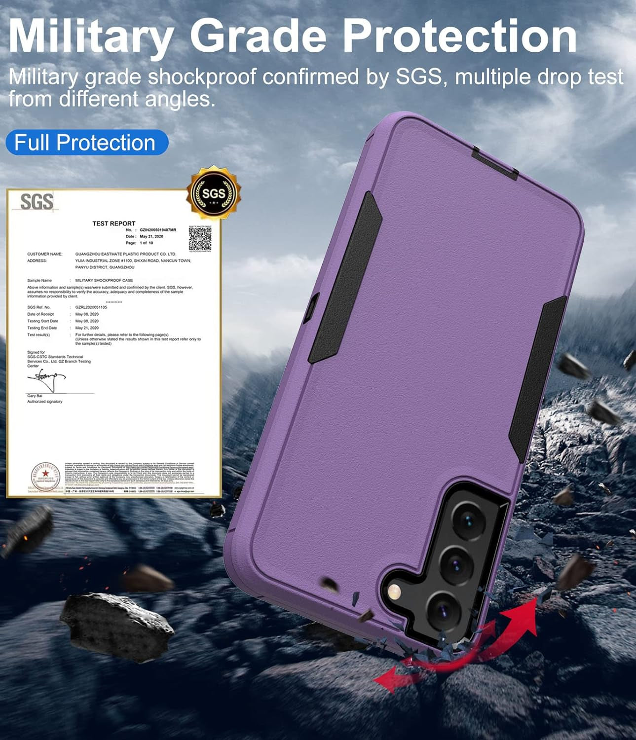 Dahkoiz for Samsung Galaxy S22 Case, Dust-Proof Port Cover, Full Body Durable Silicone Rubber Phone Case for Samsung Galaxy S22 5G, Black/Purple  UNISMART INC   