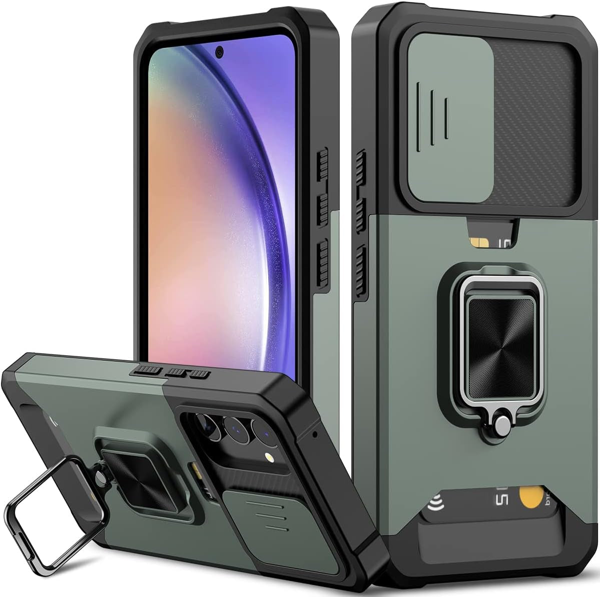 Nvollnoe for Samsung A53 5G Case with Sliding Camera Cover Heavy Duty Protective Galaxy A53 Case with Card Holder Magnetic Rotate Ring Kickstand Phone Case for Samsung A53(Black)  Nvollnoe Green For Galaxy A54 5G 