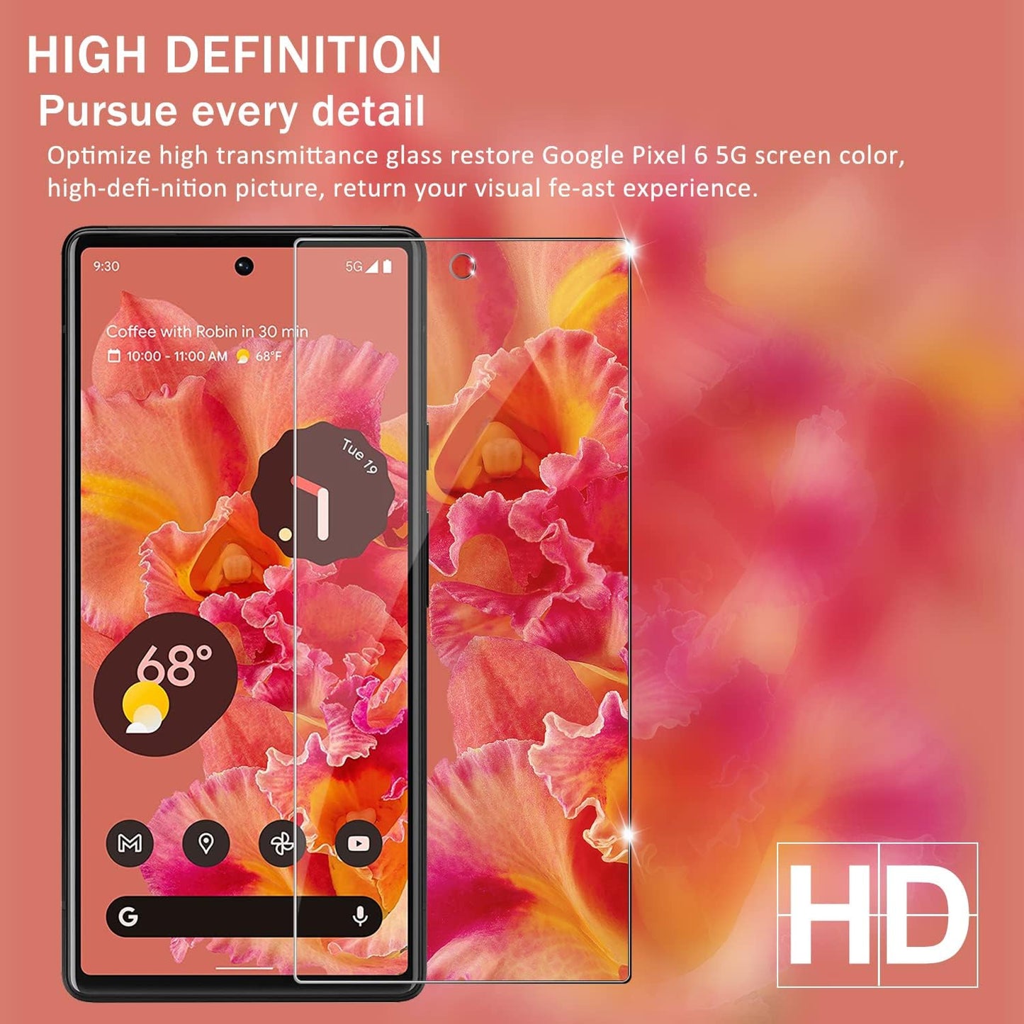 YEYEBF Google Pixel 6 5G Screen Protector + Camera Lens Protectors, [2+2 Pack] Full Coverage Tempered Glass Screen Protector for Pixel 6 [Case-Friendly][Anti-Shatter][3D Glass]  YEBF   