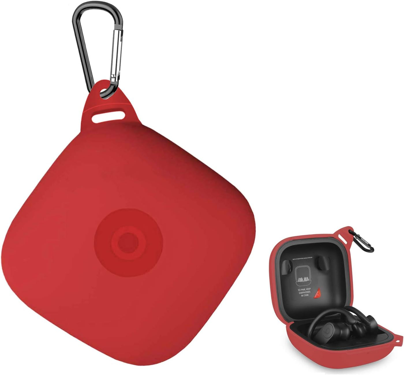 Anti Lost Carrying Protective Silicone Replacement Case for Beats Powerbeats Pro 2019 Full Body Protection Shockproof Powerbeats Charging Case Skin and Cover with Carabiner Red  REEYEAR   