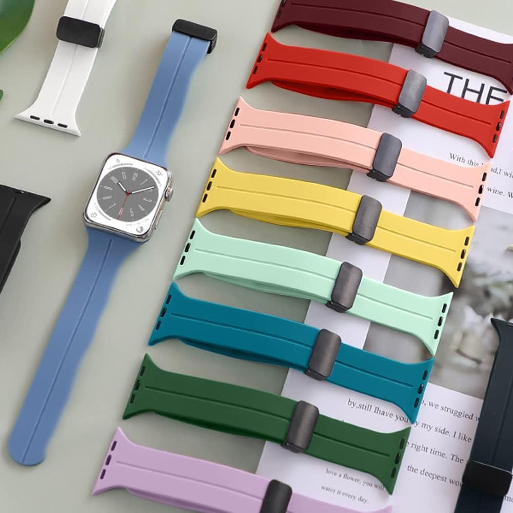 Magnetic for Apple Watch Ultra Band 49Mm 45Mm 44Mm 41Mm 40Mm Iwatch Bands 38Mm 42Mm Men/Women,Soft Sport Silicone Replacement Wristband Correa Strap for Apple Watch Band Series 8/7/6/5/4/3/2/1/SE  DMVEIMAL   