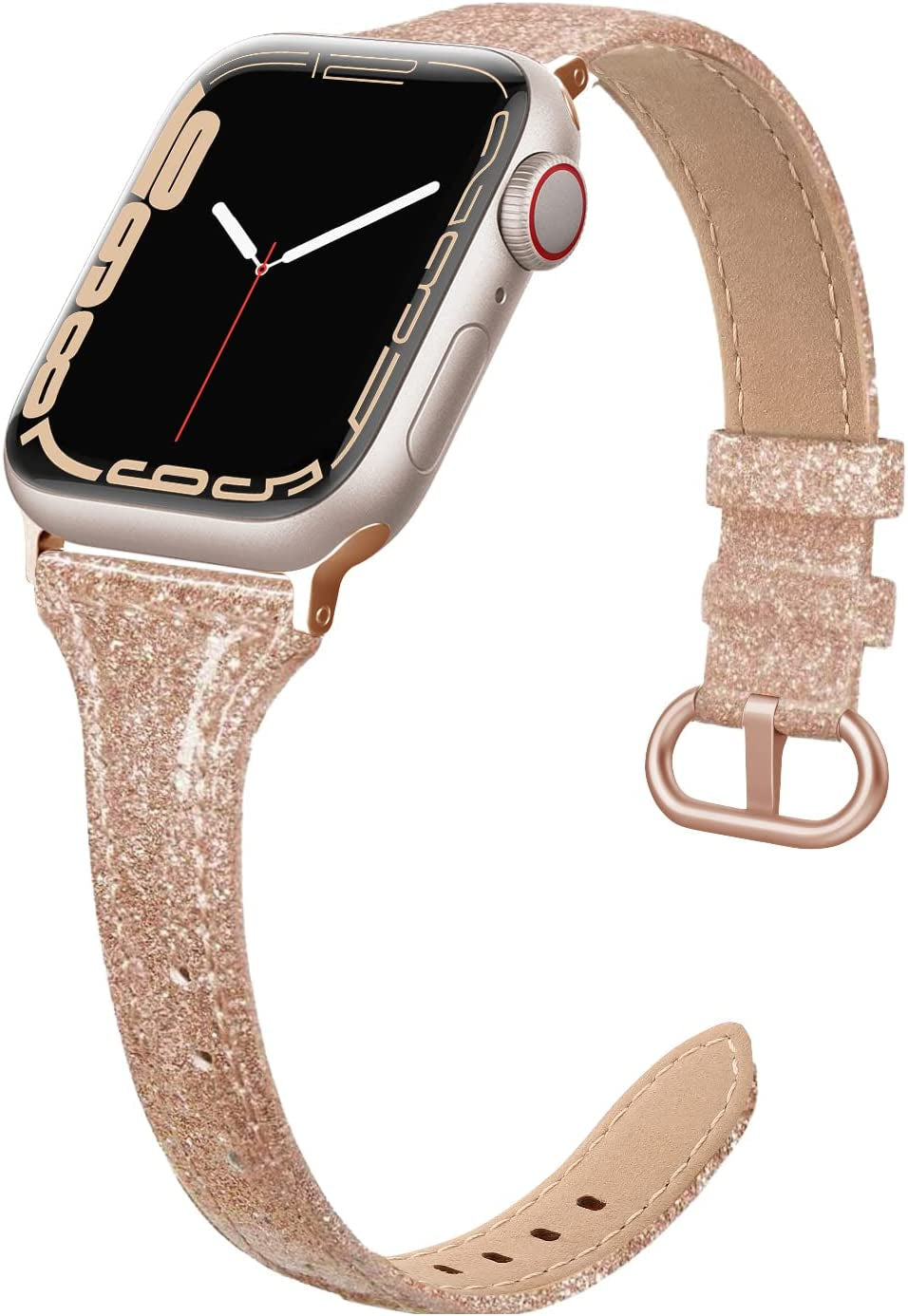 SWEES Leather Band Compatible for Apple Watch 38Mm 40Mm 41Mm, Slim Thin Dressy Elegant Genuine Leather Strap Compatible for Iwatch Series 8, 7, 6, 5, 4, 3, 2, 1, SE, Sport & Edition Women, Brown  SWEES Shiny Rose Gold 38mm 40mm 41mm 