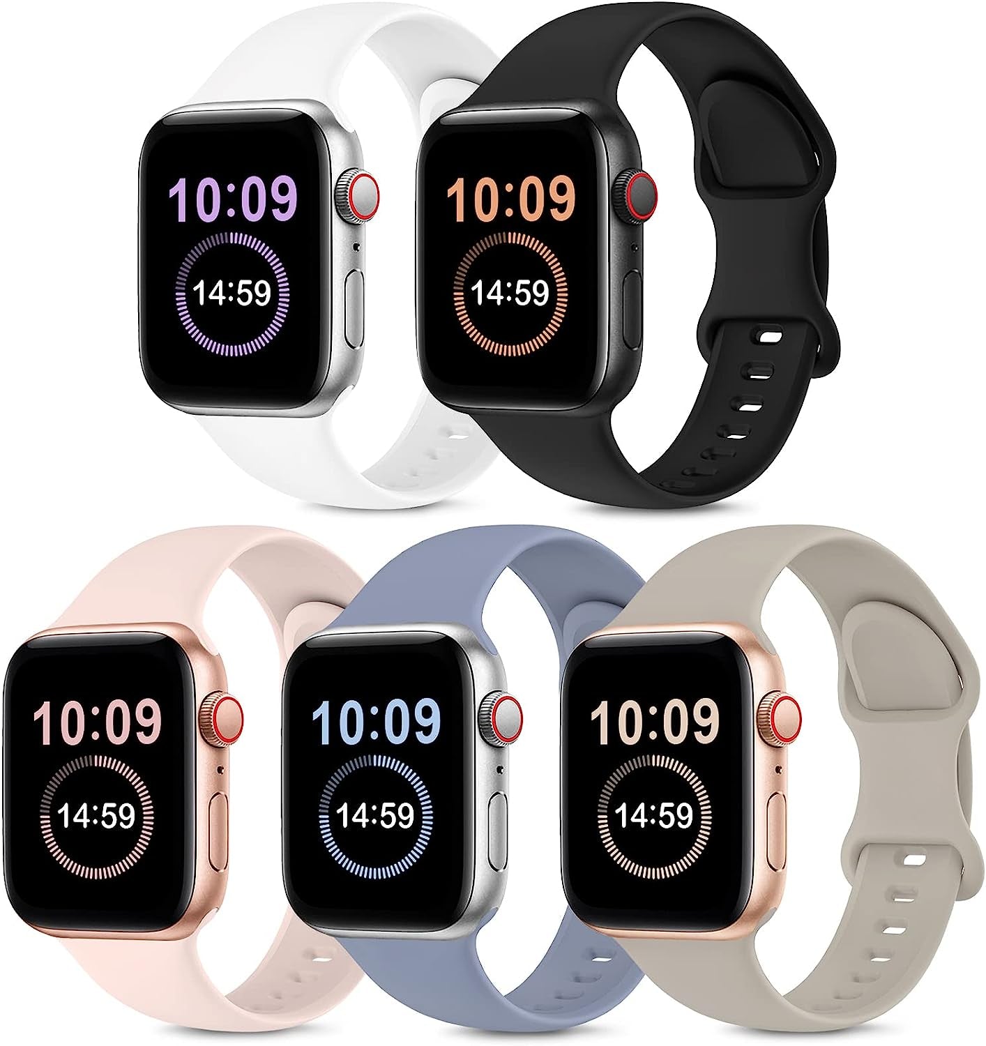 OYODSS 5 Pack Bands Compatible with Apple Watch Band 38Mm 40Mm 41Mm 42Mm 44Mm 45Mm 49Mm Women Men, Soft Silicone Sport Replacement Strap Compatible with Iwatch Ultra SE Series 8 7 6 5 4 3 2 1  OYODSS Black/White/Stone/Pink Sand/Lavender Gray 38mm/40mm/41mm M/L 