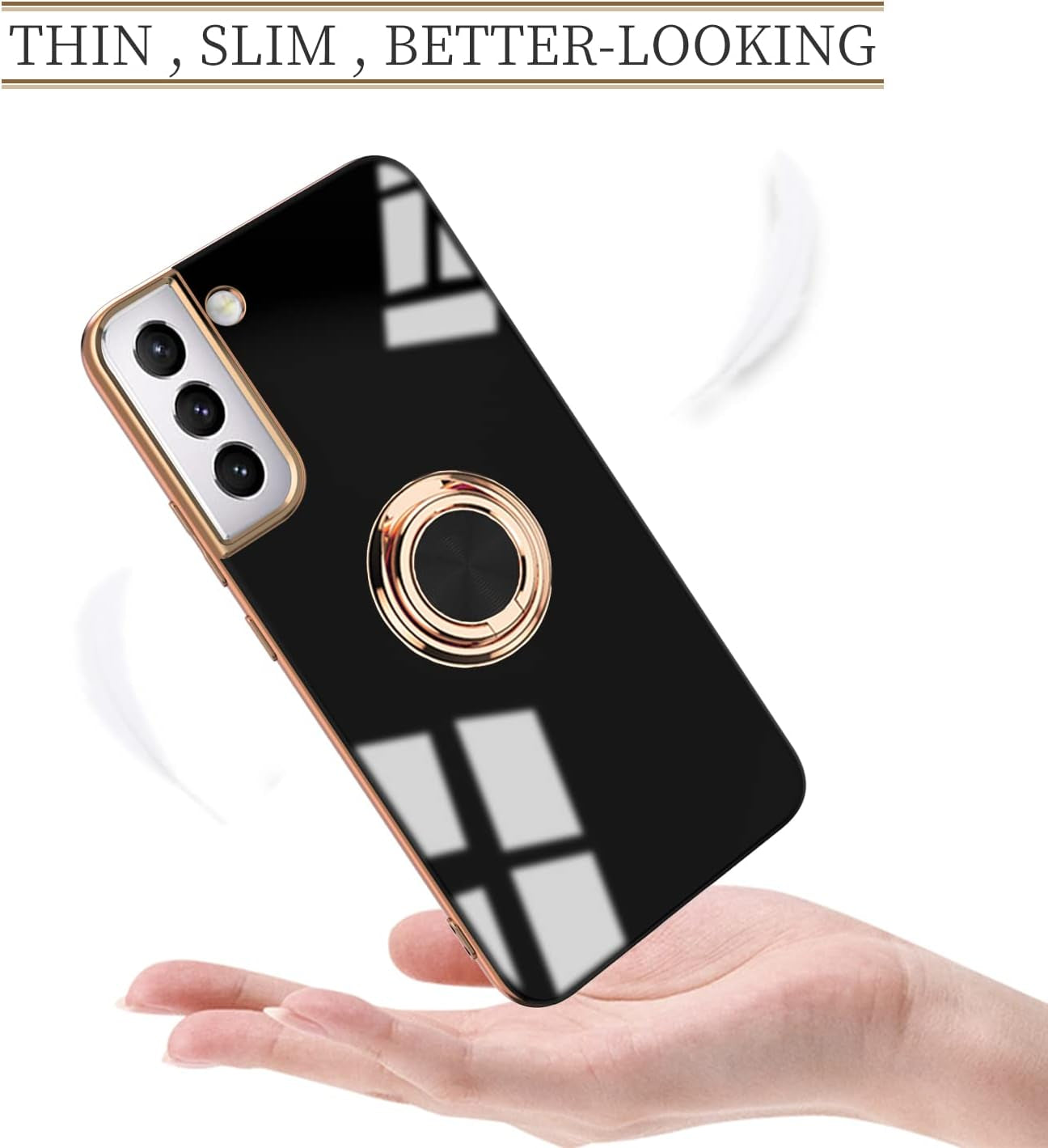 Tnarru Compatible for Samsung Galaxy S22 plus Case with Ring Holder Kickstand [With Magnetic] Soft TPU Shockproof Electroplated Protective Phone Case for Galaxy S22+ 5G Black  Tnarru   