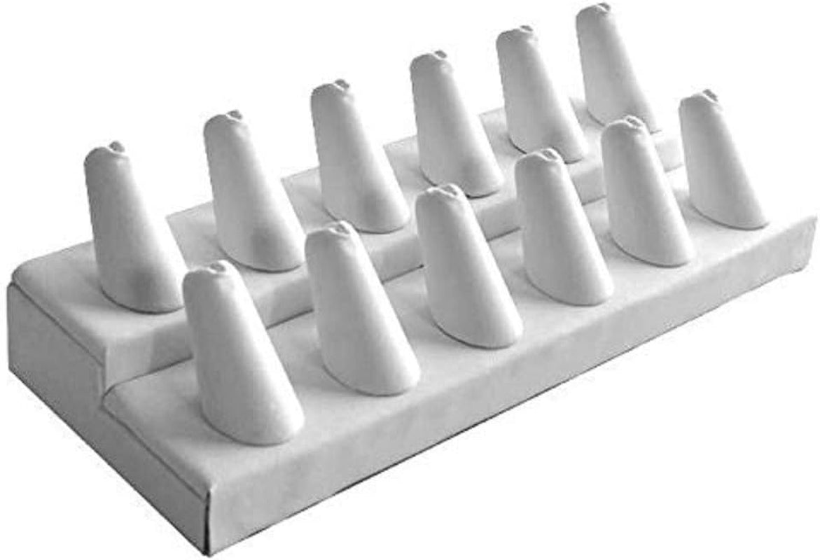 Novel Box® Single Finger Beige Linen Ring Stand Holder Jewelry Display 2X2X2 + NB Cleaning Cloth  Novel Box White Leatherette 12 (8.25X3.25X2.25") 