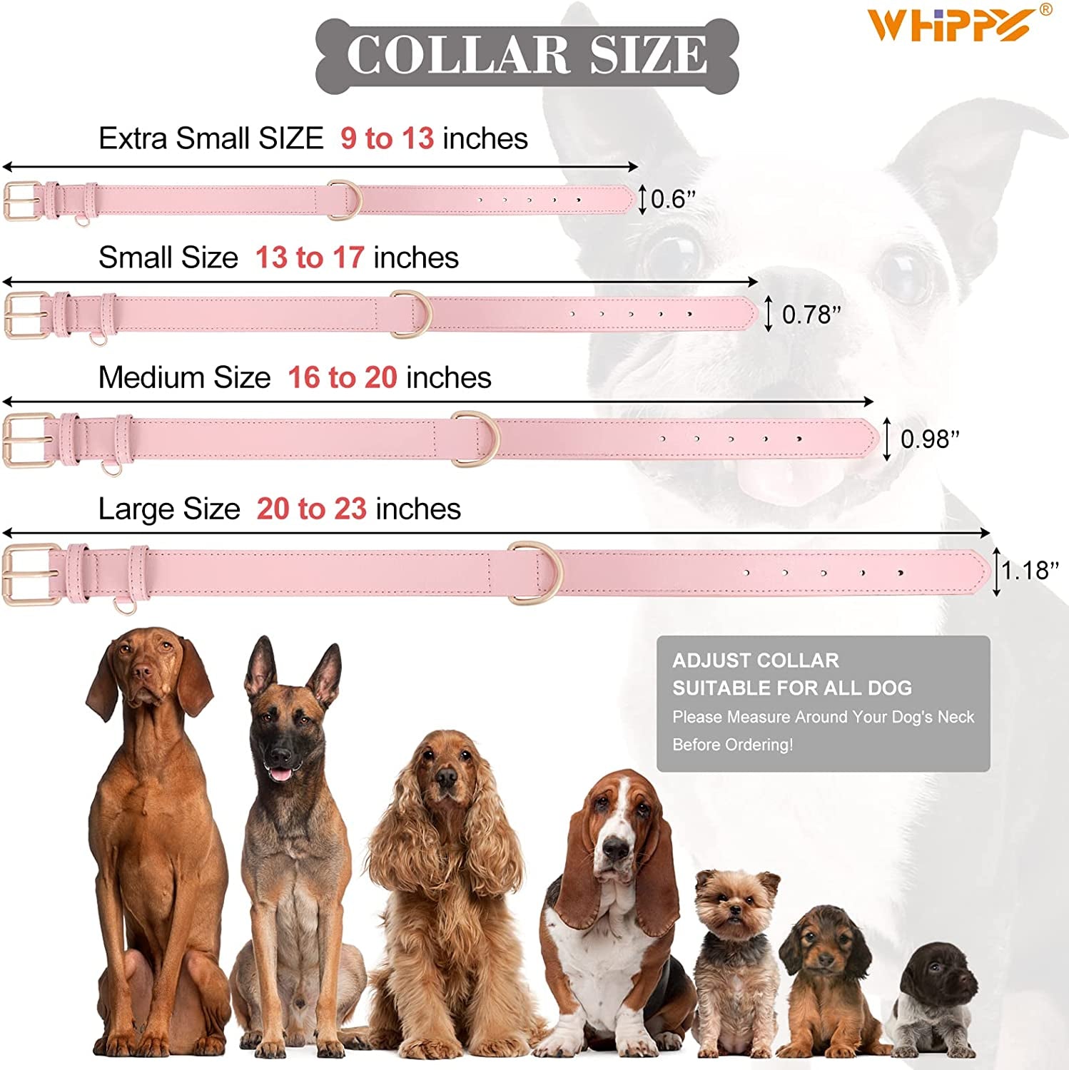 WHIPPY Airtag Leather Dog Collar GPS Tracker Air Tag Puppy Collar Adjustable Soft Leather Padded Dog Collar with Airtag Holder Case for Small Medium Large Dog Pet Backpack,Pink,M  WHIPPY   