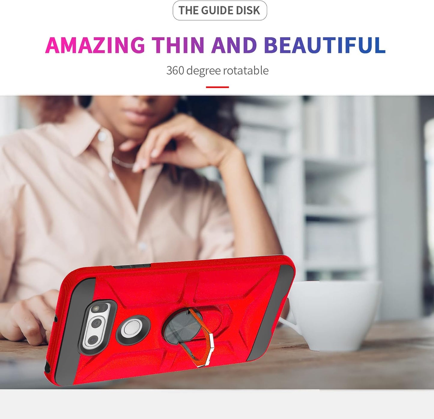 Ymhxcy Case Compatible with LG V35 Thinq/V30/V30 Plus/ V30S Thinq/ V35 Case with HD Screen Protector,360 Degree Rotating Ring Kickstand Holder Dual Layers of Shockproof Case for V30-ZS (Zs-Red)  YmhxcY   