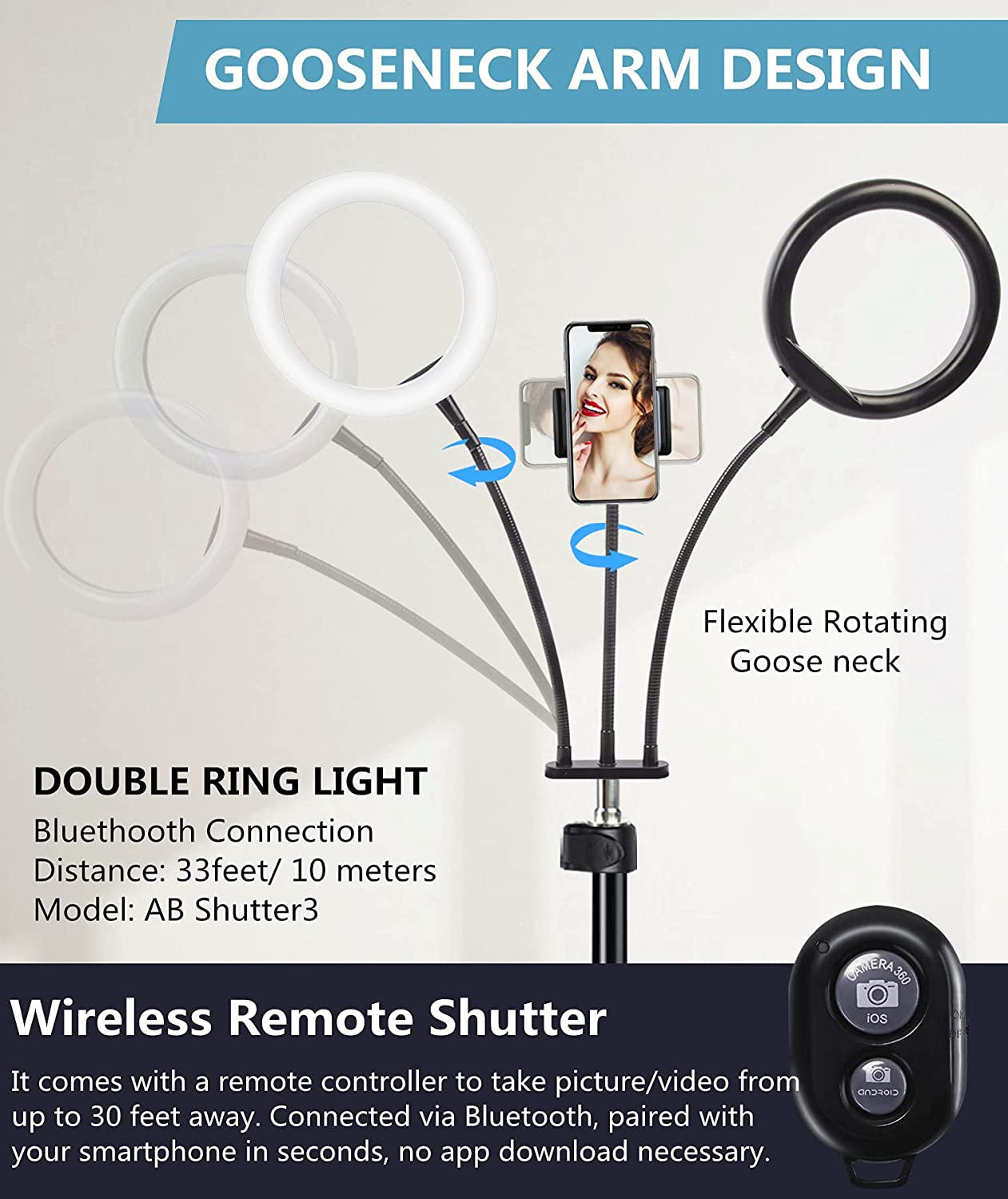 Dual Selfie Ring Light with Tripod Stand and Phone Holder, 73'' Ringlight with Tripod for Iphone/Android, Phone Ring Light for Video Recording, Live Streaming, Photography, Youtube  Yarrashop   