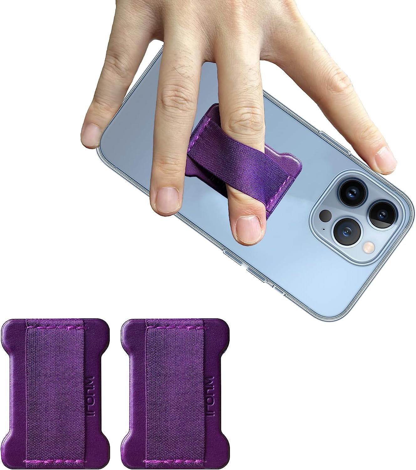 WUOJI Finger Strap Phone - Cell Phone Finger Holder - Ultra Thin Anti-Slip Universal Cell Phone Gripper for Back of Phone Grip Compatible with Iphone Samsung and Most Smartphones -2Pack(Black)  WUOJI Dark Purple  