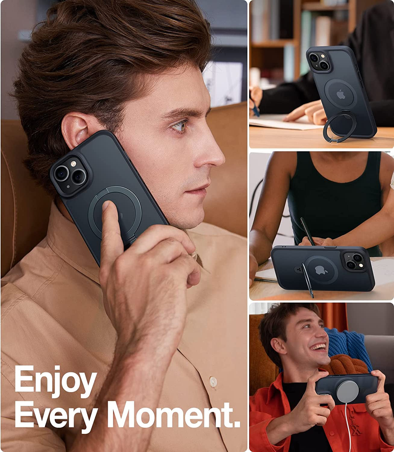 TORRAS Magnetic UPRO Ostand for Iphone 14 Case 6.1 Inch, [Compatible with Magsafe] Matte Hard Back with Soft Silicone Edge Protective yet Slim Kickstand Phone Cases for Iphone 14, Black  TORRAS   