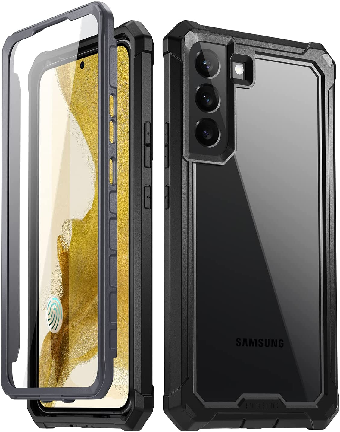 Poetic Guardian Case for Samsung Galaxy S22+ plus 5G 6.6" (2022) [6FT Mil-Grade Drop Tested], Built-In Screen Protector Work with Fingerprint ID, Full Body Rugged Shockproof Cover Case, Purple/Clear  Poetic Black  