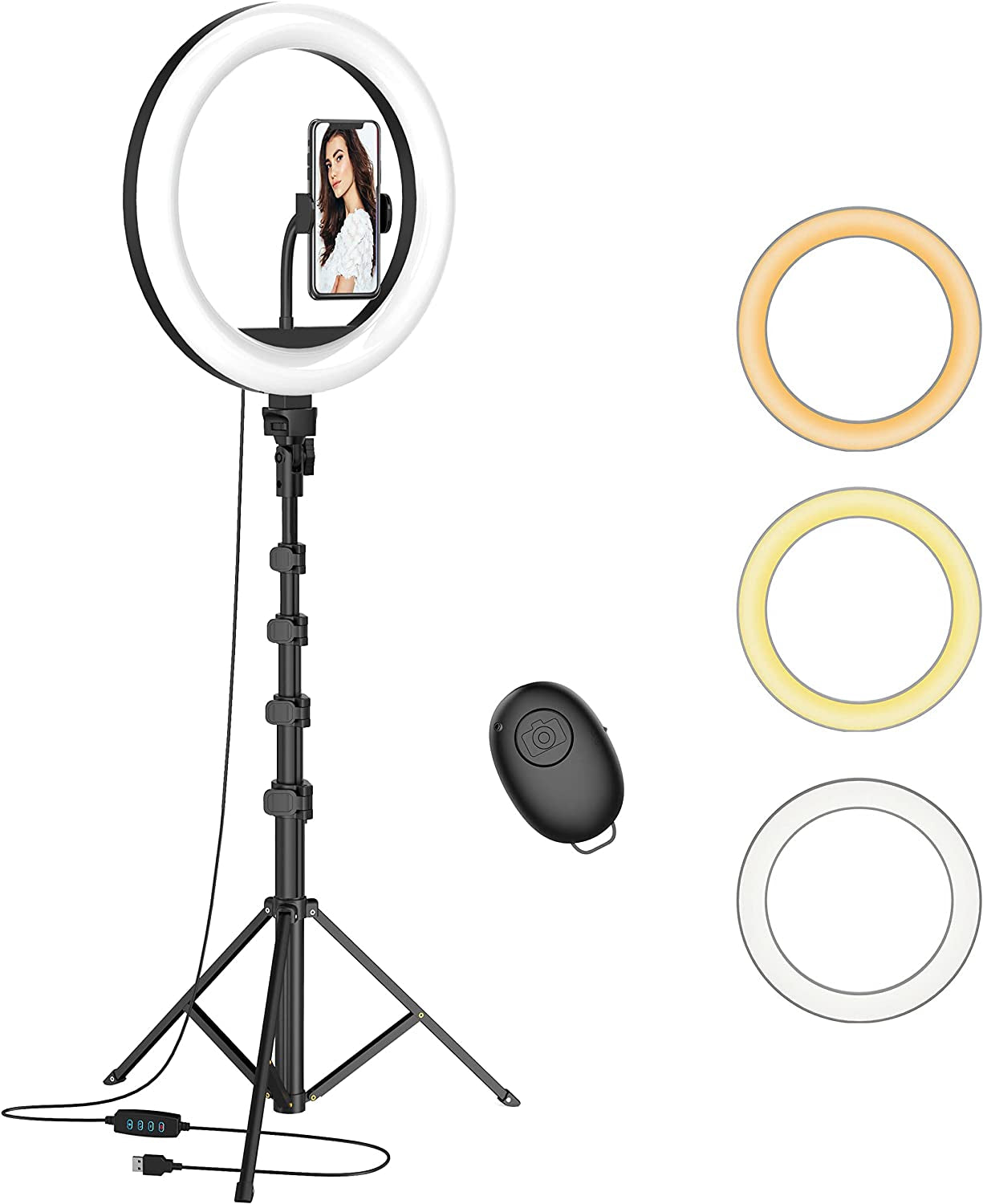 12" Selfie Ring Light with 63" Adjustable Tripod Stand and Phone Holder, LED Dimmable Ringlight with Remote, for Live Stream/Photography/Makeup/Youtube Video, Compatible with Cell Phones, Cameras  Waulnpekq   