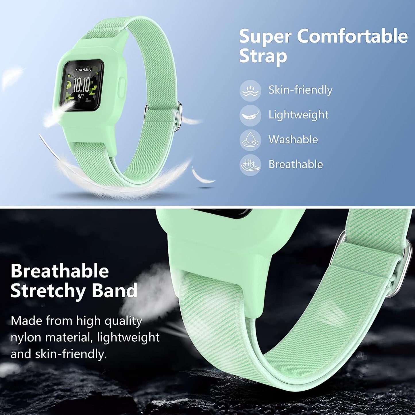 Mosstek Elastic Bands Compatible for Garmin Vivofit Jr 3 Bands for Kids 6+, Soft Stretchy Loop Nylon Bands Compatible for Garminfit Jr. 3 Swim-Friendly Adjustable Replacement Boys Girls, 3 Pack  Mosstek   