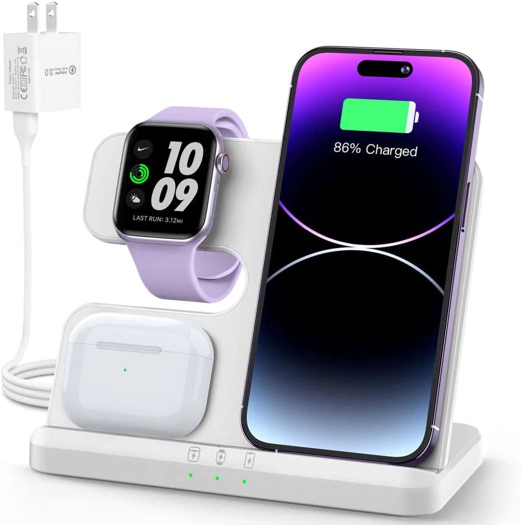 𝟮𝟬𝟮𝟯 𝗡𝗲𝘄 Wireless Charging Station 3 in 1 Wireless Charger for Iphone 14 13 12 11 Pro Max/X/8 Charging Station for Multiple Devices for Apple Watch Ultra SE 8 7 6 5 4 3 2 for Airpods Pro 3 2  Guanyu(Dongguan) Intelligent Technology Co.,Ltd B-White  
