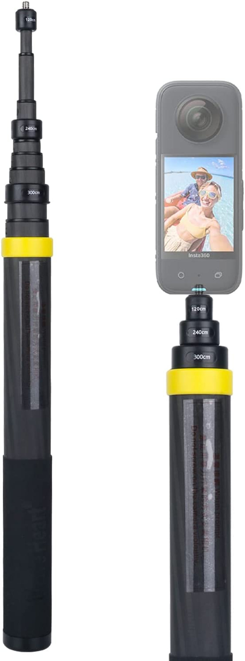 3M Selfie Stick 9.8Ft Extra Long Extended Edition Carbon Fiber Invisible Selfie Stick for Insta360 Insta 360 ONE X3 X2 ONE R ONE X ONE RS Sport Camera Action Camera Accessories (Gold Ring)  Lamgend   