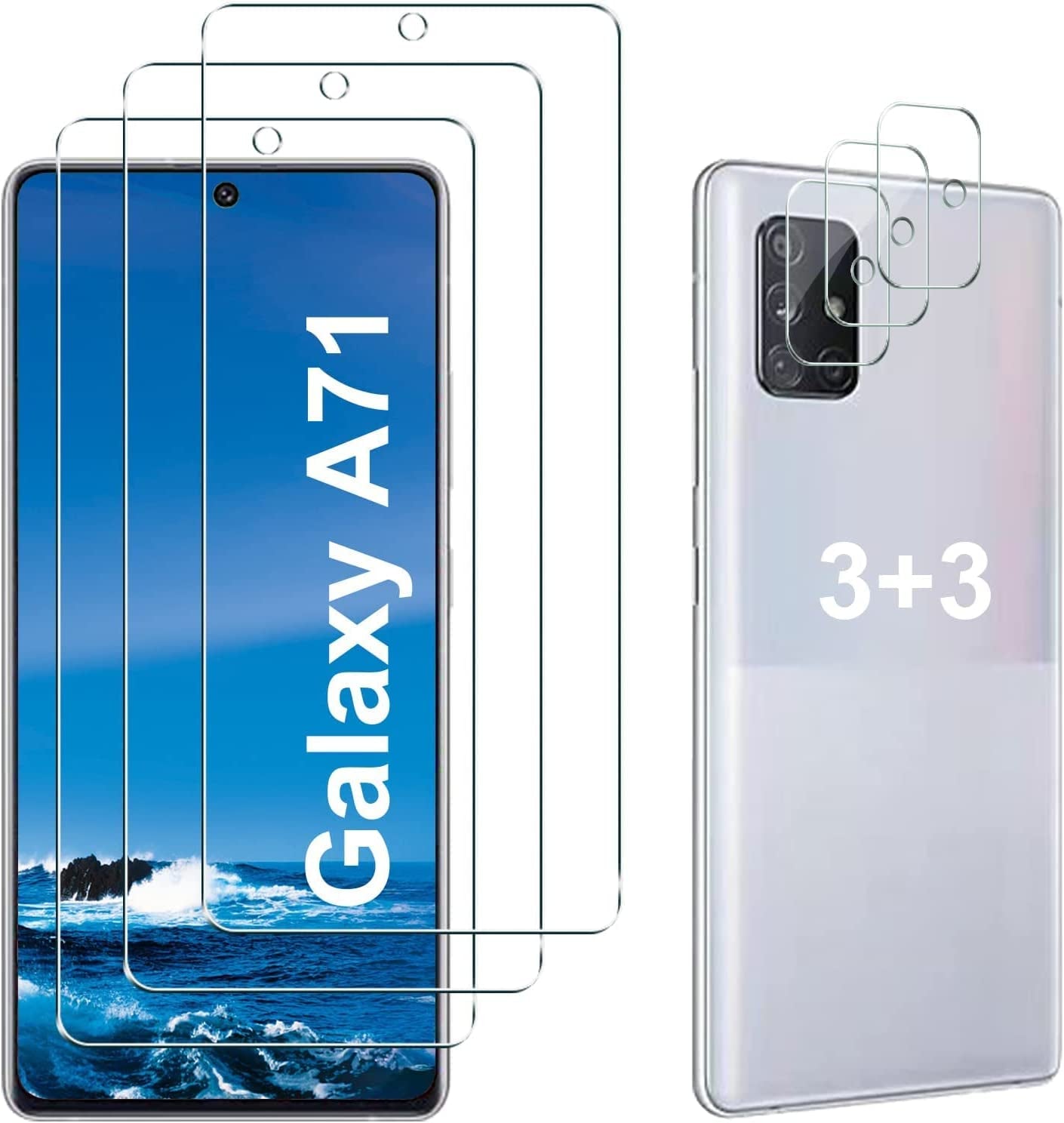 [3+3 Pack] Galaxy A14 Screen Protector with Camera Lens Protector, HD Tempered Glass Film, 9H Hardness, anti Scratch, Easy Installation, Bubble Free for Samsung Galaxy A14 5G  Corefyco Direct Galaxy A71  