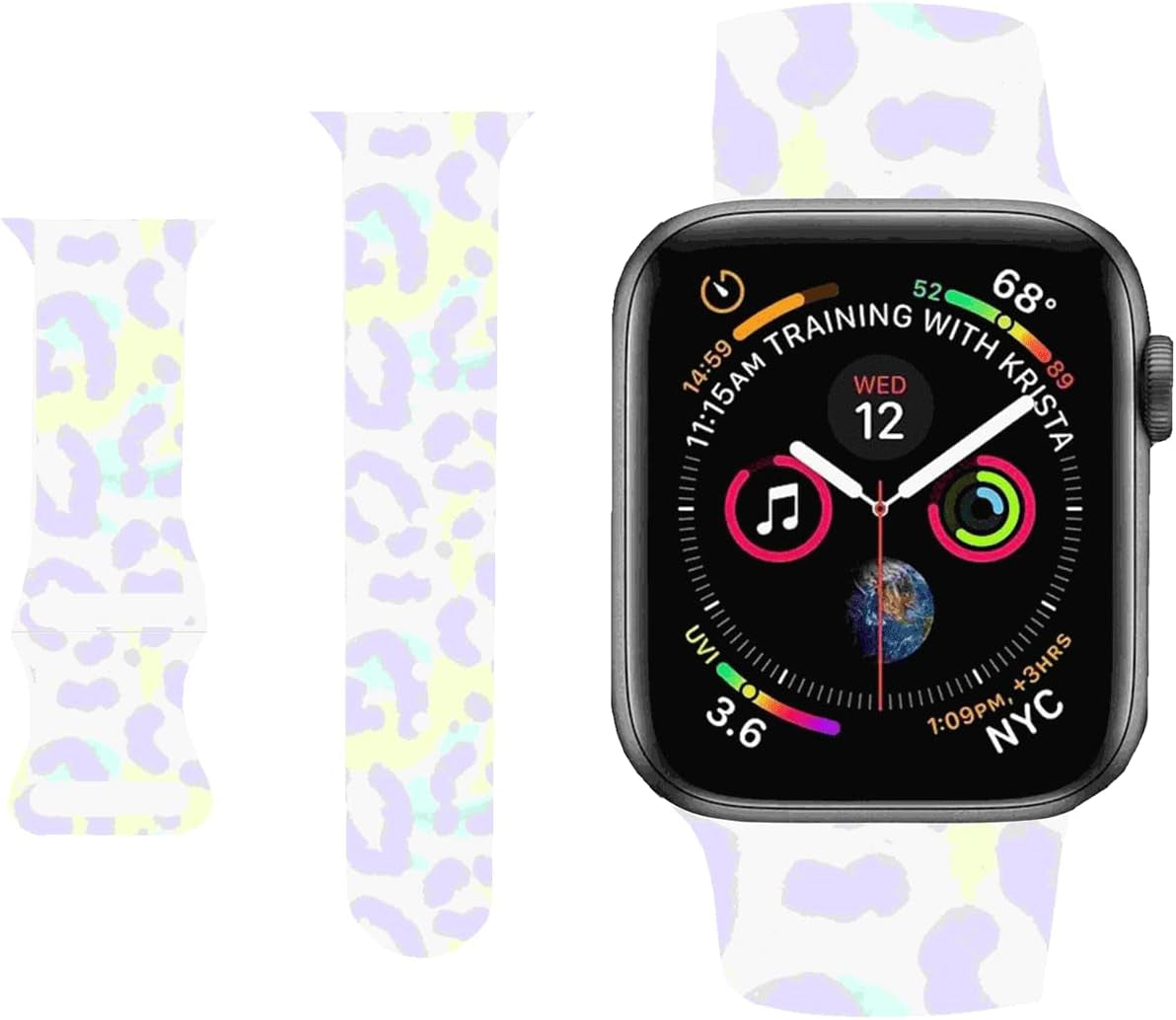 Hi-Yoohere Stylish Wild Leopard Printing Bands Compatible with Apple Watch 42Mm 44Mm 45Mm M/L, Bright Soft Silicone Wristband Strap for Iwatch SE & Series 7/6/5/4/3/2/1 for Girls Women (Color A12)  HYHMXB Color A1 42mm/44mm/45mm M/L 