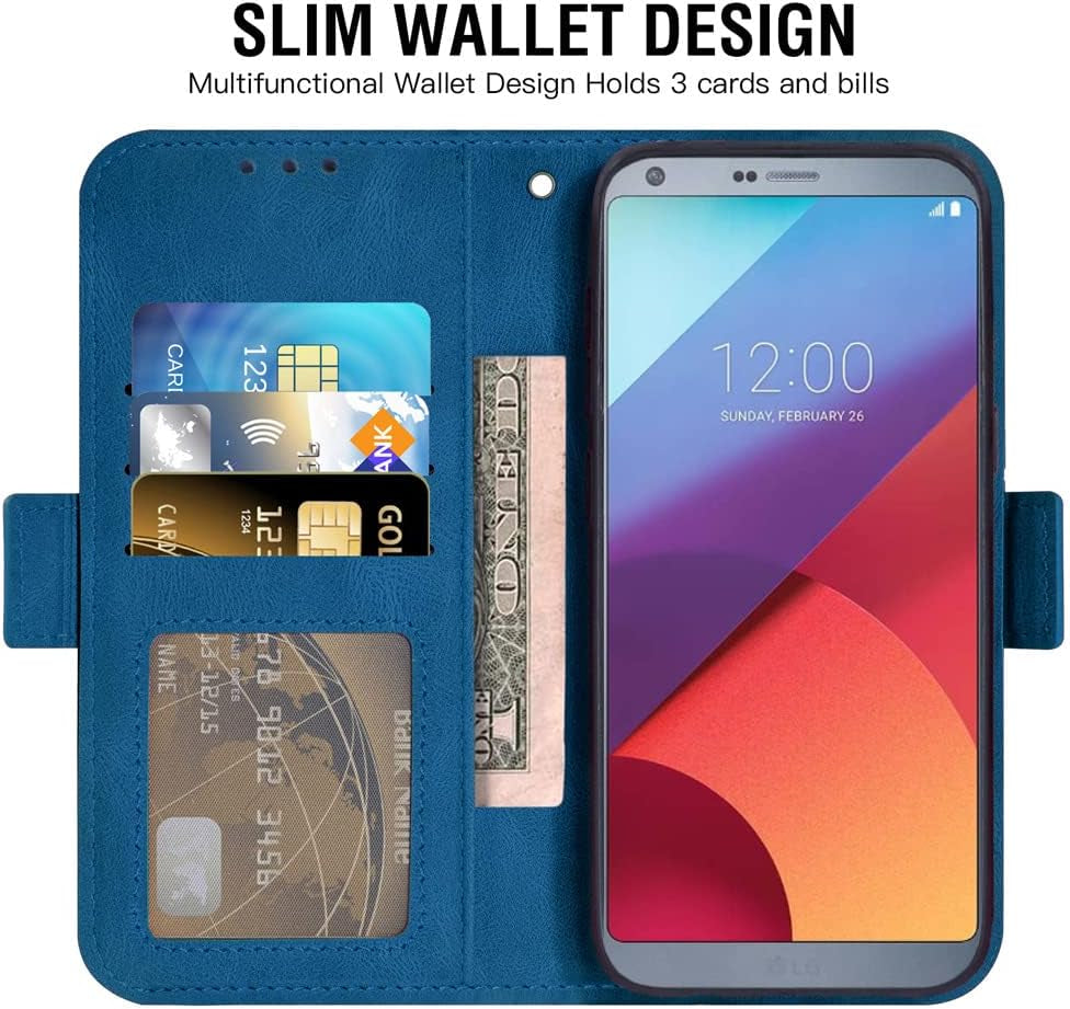 Asuwish Compatible with LG G6 Wallet Case and Tempered Glass Screen Protector Leather Flip Cover Card Holder Stand Cell Phone Cases for LGG6 Thinq LG6 Thin Q G 6 plus G6+ 6G VS988 H872 Women Men Blue  Asuwish   