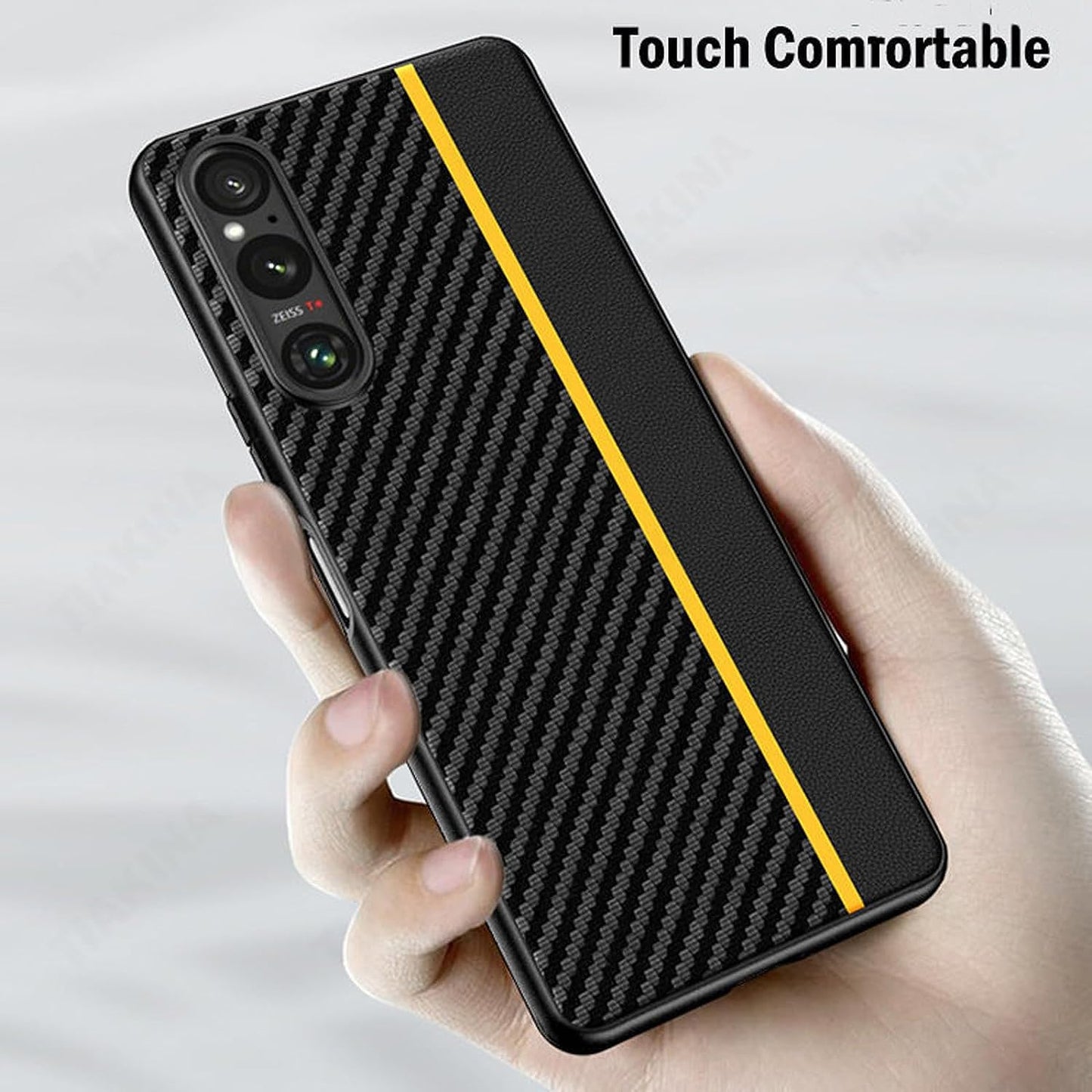 Thikk Leather Case for Sony Xperia 1 V, Carbon Fiber Texture Premium Faux Leather Slim Phone Case Scratch Resistant Protective Cover for Sony Xperia 1 V,Red  THikk   