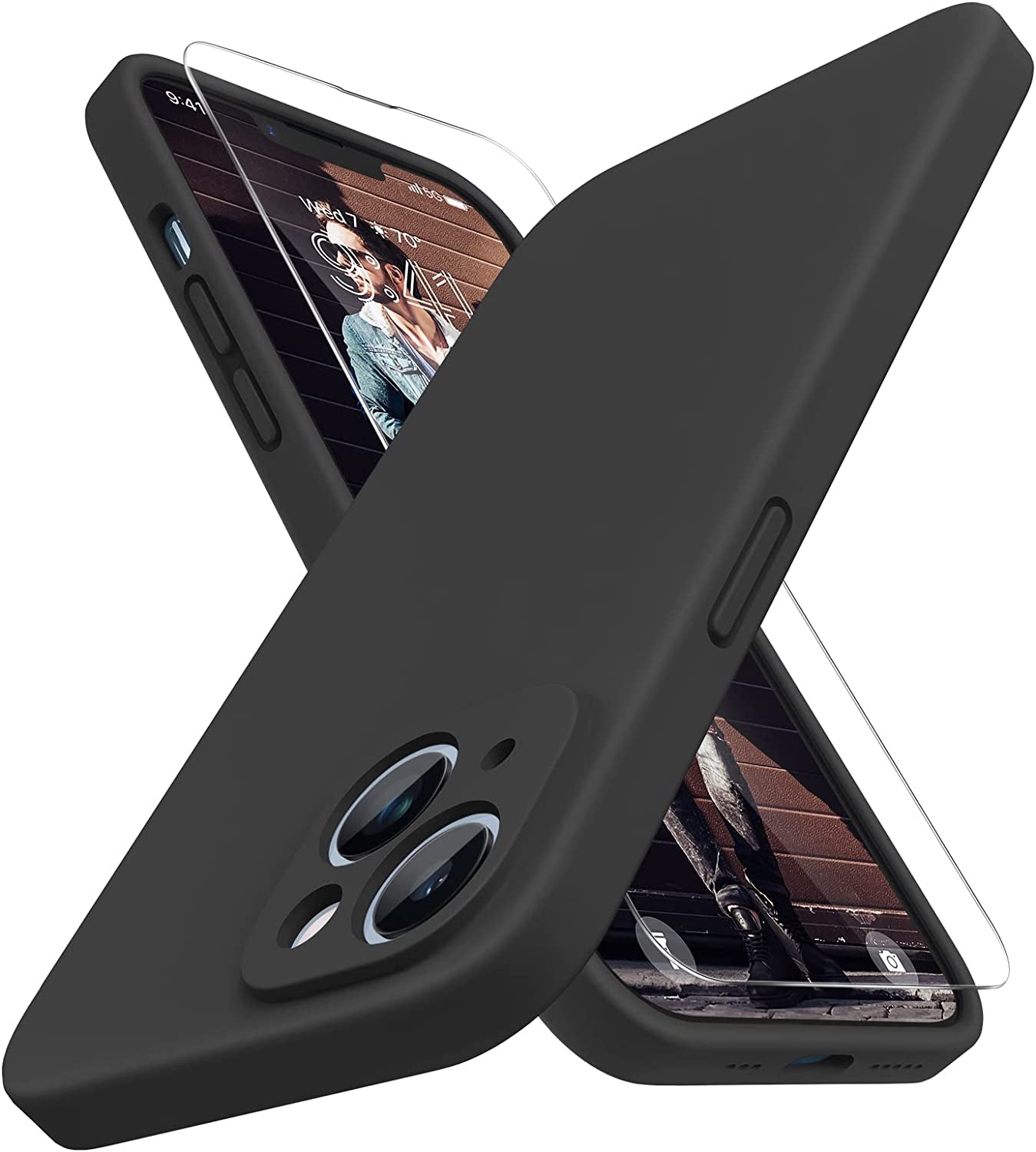 Miracase Designed for Iphone 14 Case with Screen Protector,[Upgraded Enhanced Camera Protection],Shockproof Liquid Silicone Case with Microfiber Lining, 6.1 Inch,Black  Miracase Black  