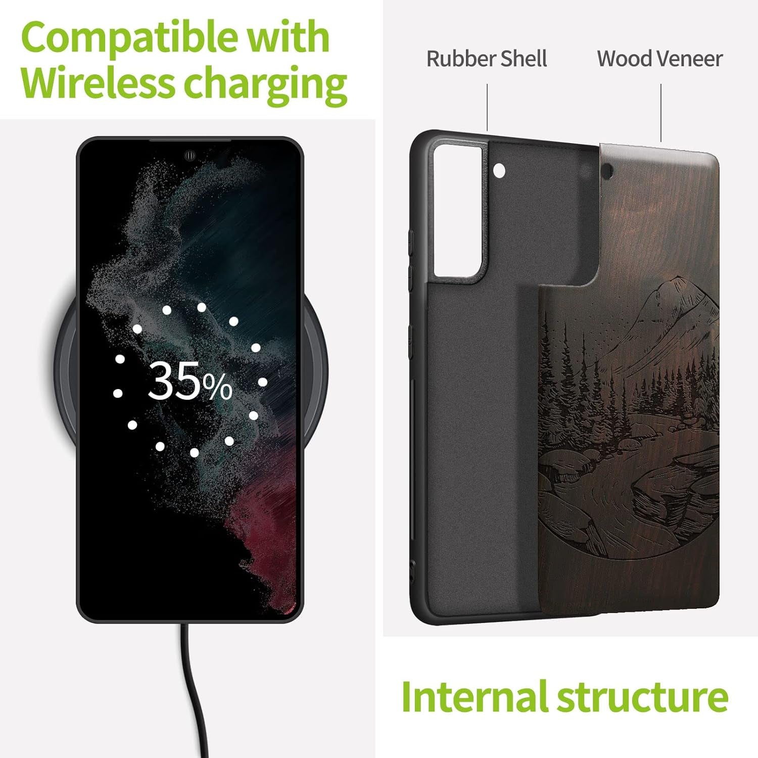 Carveit Wood Case for Galaxy S21 FE Case [Natural Wood & Black Soft TPU] Shockproof Protective Cover Unique Wooden Case Compatible with Samsung S21 FE 5G (Natural Landscape-Blackwood)  Carveit   