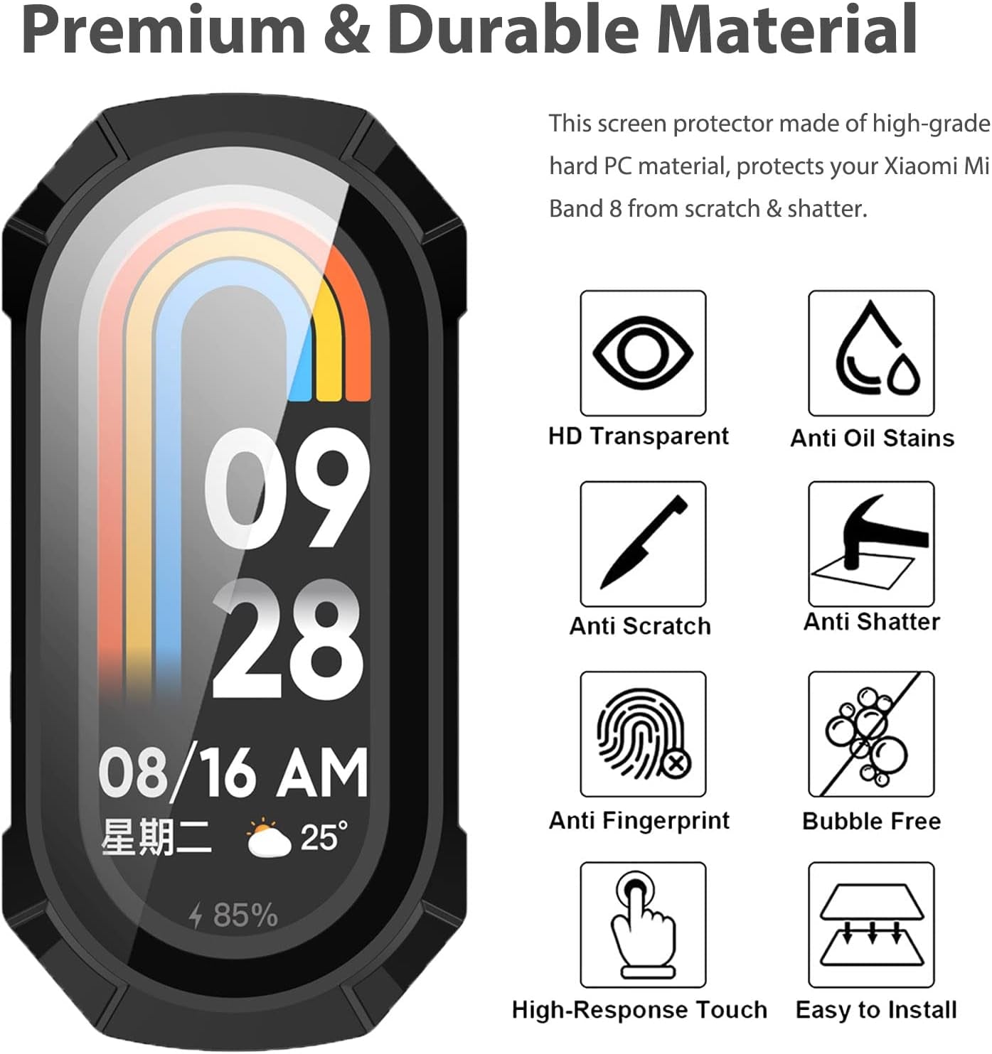 [2 Pack] Miimall Campatible for Xiaomi Mi Band 8 Case with Screen Protector, PC Full Coverage Case HD Ultra-Thin Screen Protector Anti-Scratch Protective Case Cover for Xiaomi Mi Band 8 (Clear+Black)  Miimall   