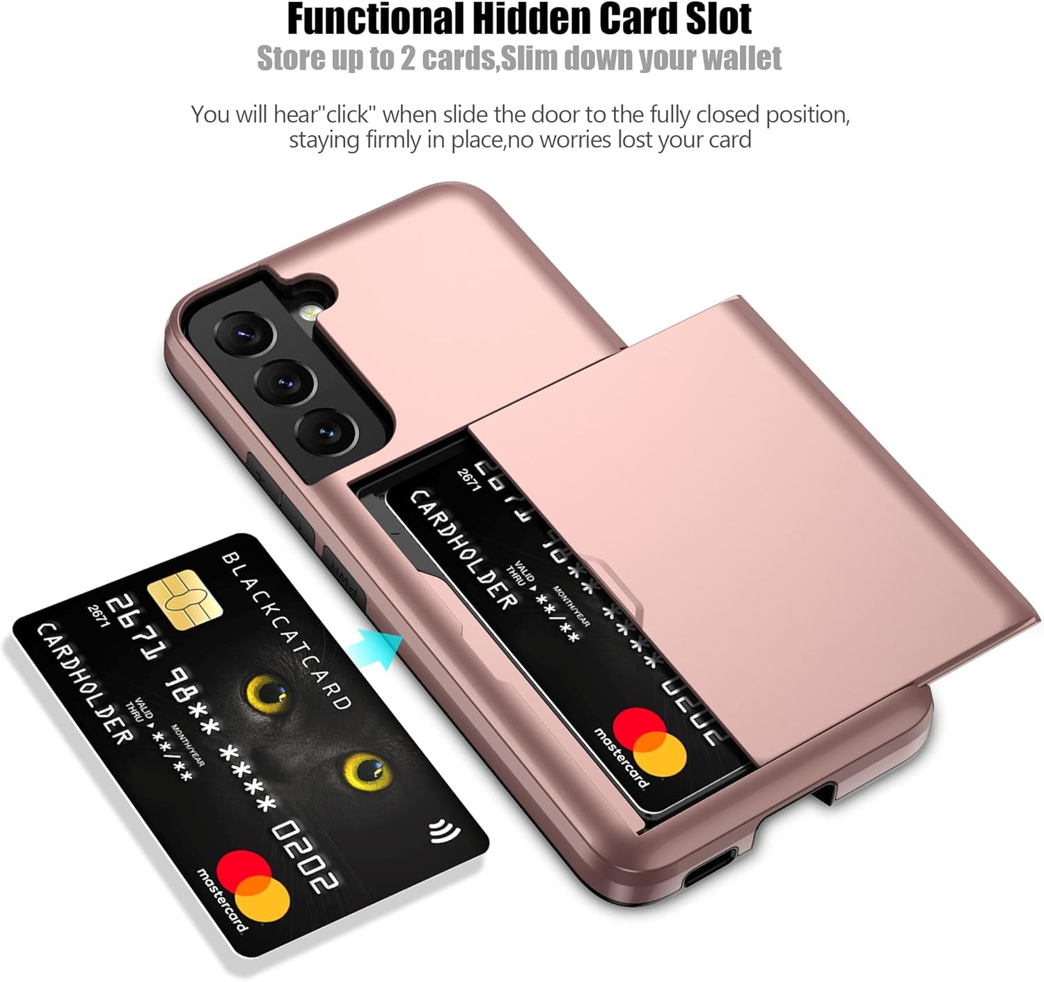 Nvollnoe for Samsung S22 Case with Card Holder 5G 6.1 Inch Slim Dual Layer Heavy Duty Protective Galaxy S22 Case Hidden Card Slot Wallet Case for Samsung S22(Rose Gold)  Nvollnoe   