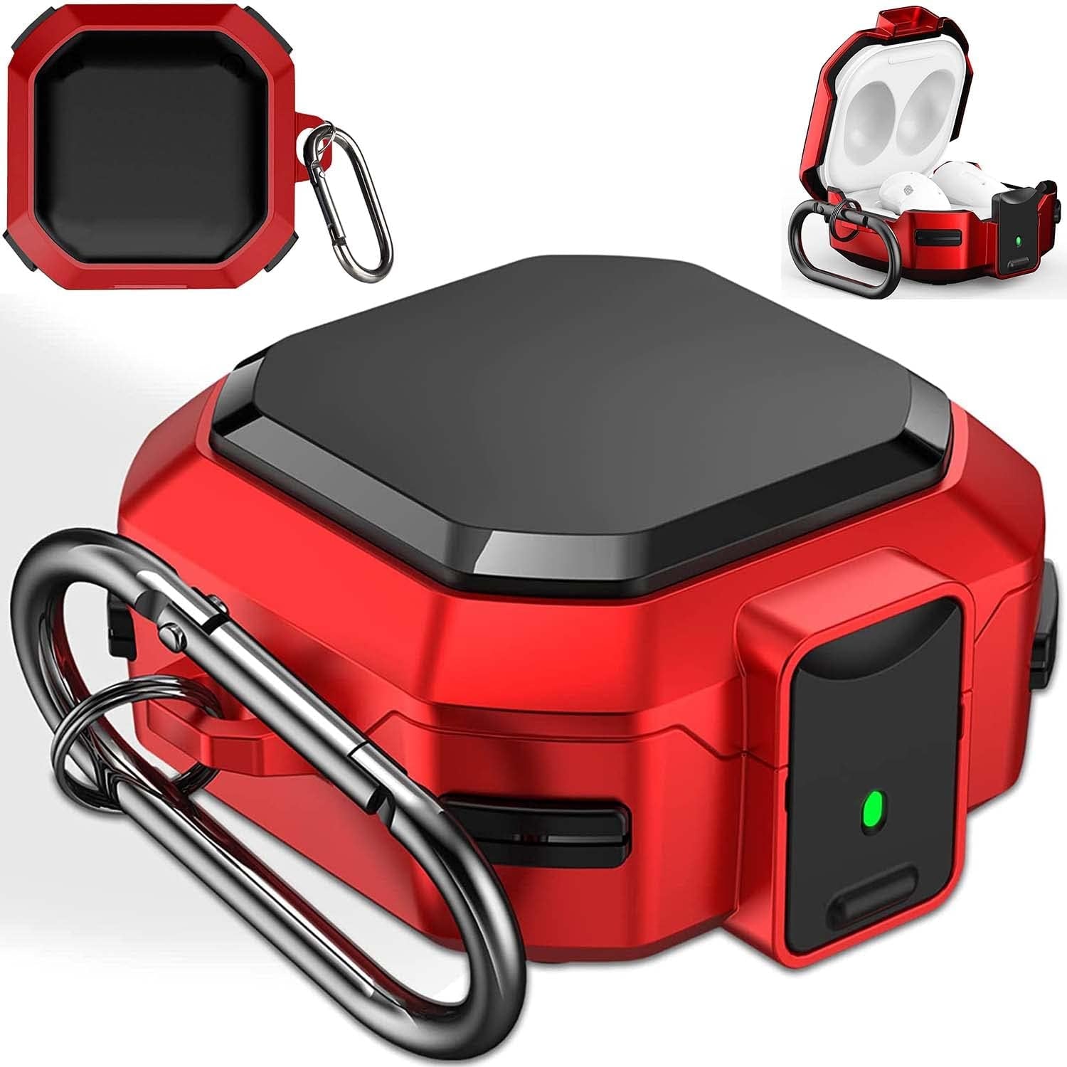 Military Armor Case with Secure Lock for Samsung Galaxy Buds Pro 2 Case/Buds Pro Case/Buds Live Case/Buds 2 Case Cover Full-Body Rugged Hard Shell for Men Women with Keychain Carabiner #Black  voma Red  