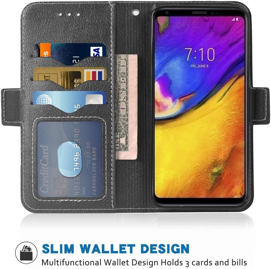 Phone Case for LG V35 Thinq V30 plus Folio Flip Wallet Case,Pu Leather Credit Card Holder Slots Full Body Protection Kickstand Protective Phone Cover for LGV30 LGV35 Thin Q LG30 LG35 V35Thinq Black  WWAAYSSXA   